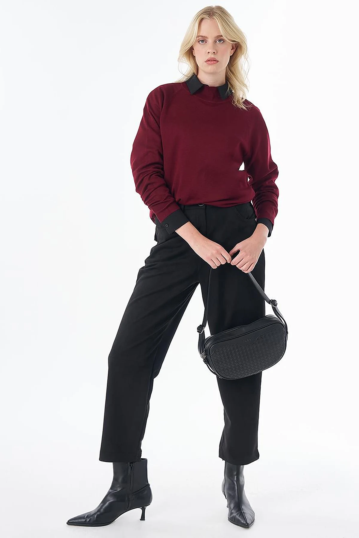 Half-Turtleneck Viscose Knit Tunic Dark Burgundy