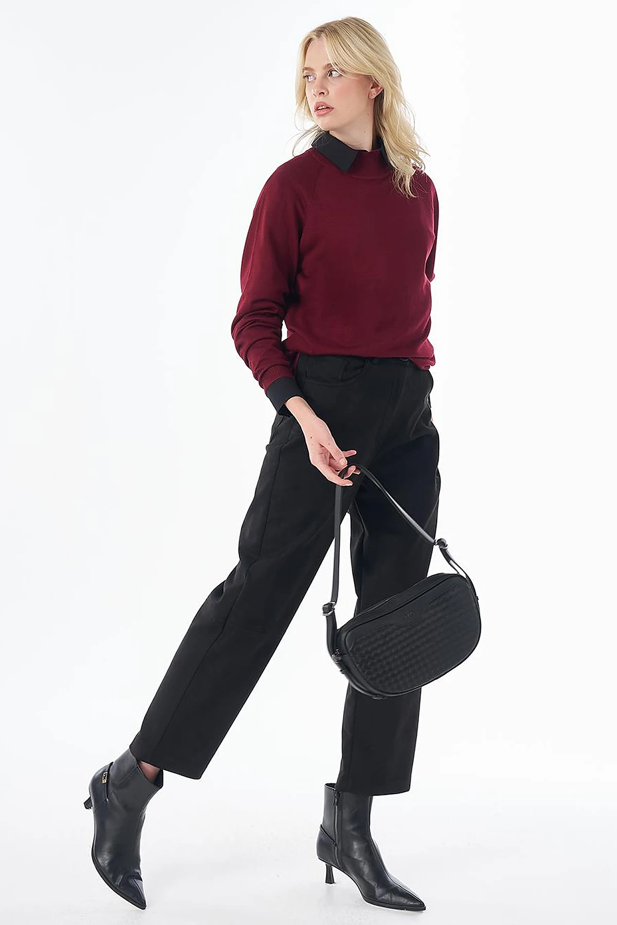 Half-Turtleneck Viscose Knit Tunic Dark Burgundy