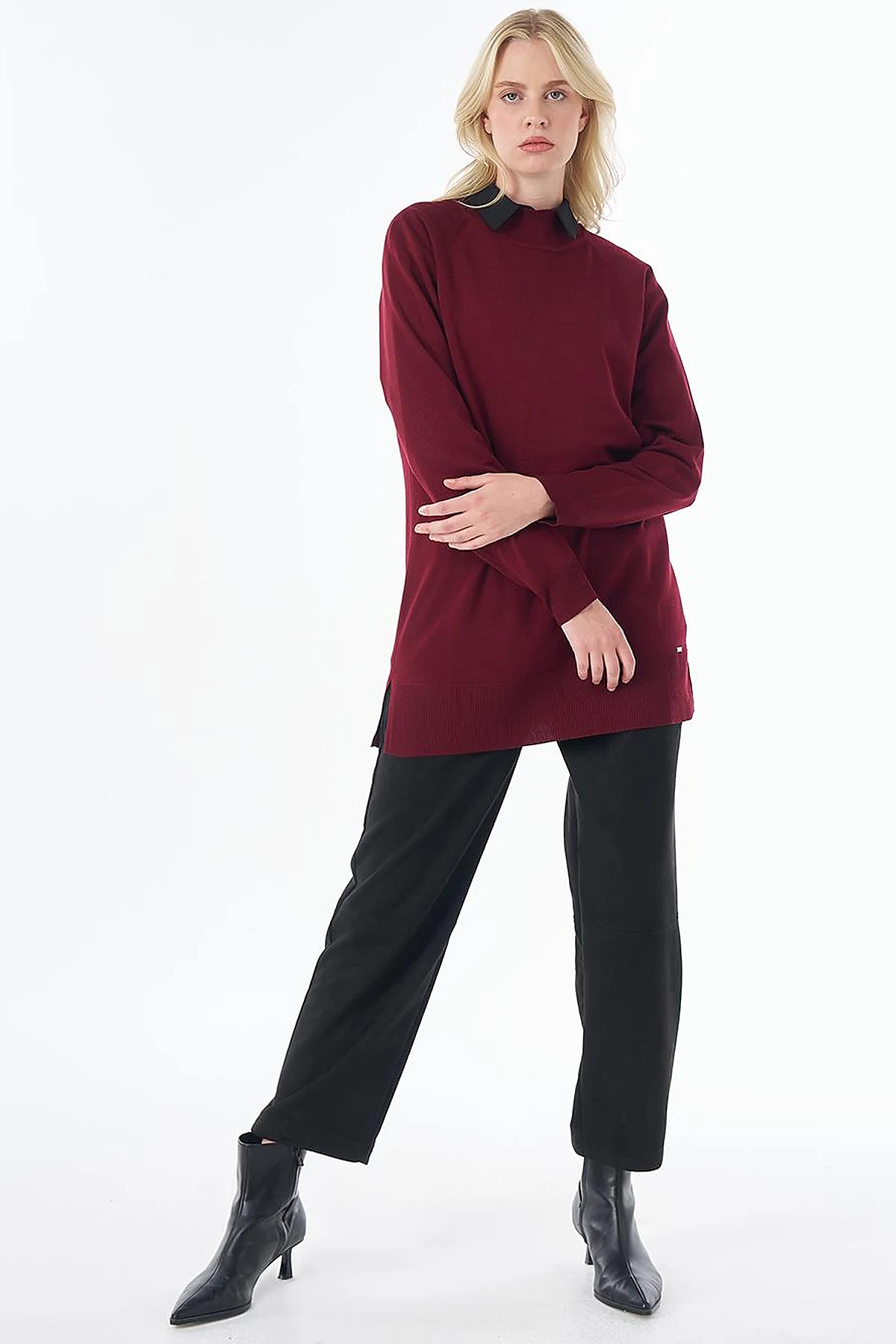 Half-Turtleneck Viscose Knit Tunic Dark Burgundy