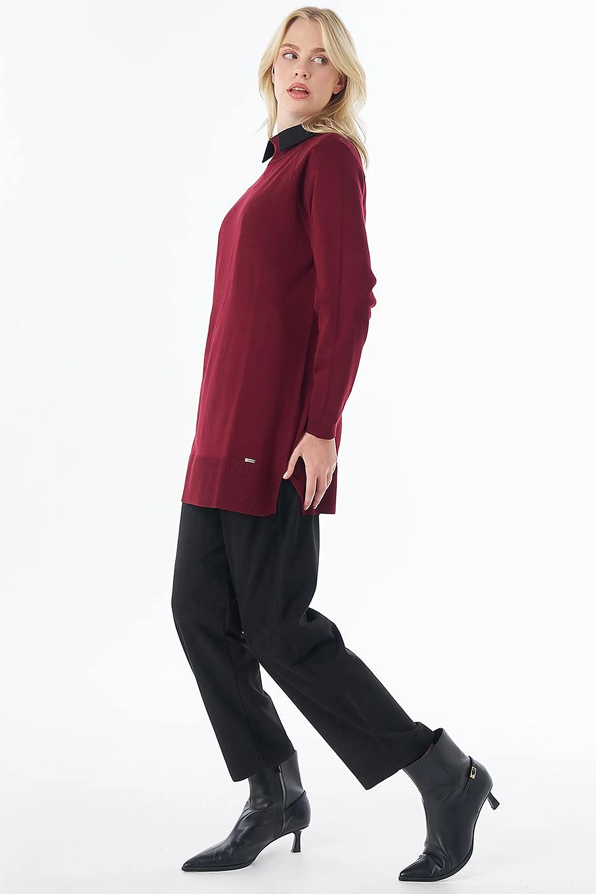 Half-Turtleneck Viscose Knit Tunic Dark Burgundy