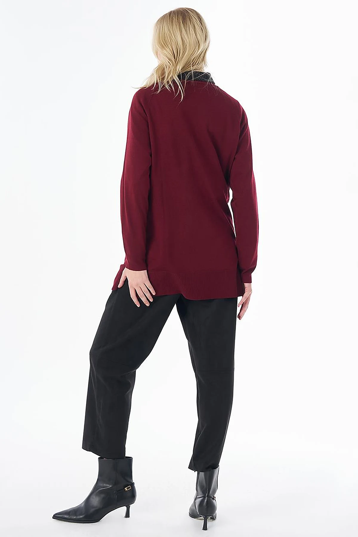 Half-Turtleneck Viscose Knit Tunic Dark Burgundy