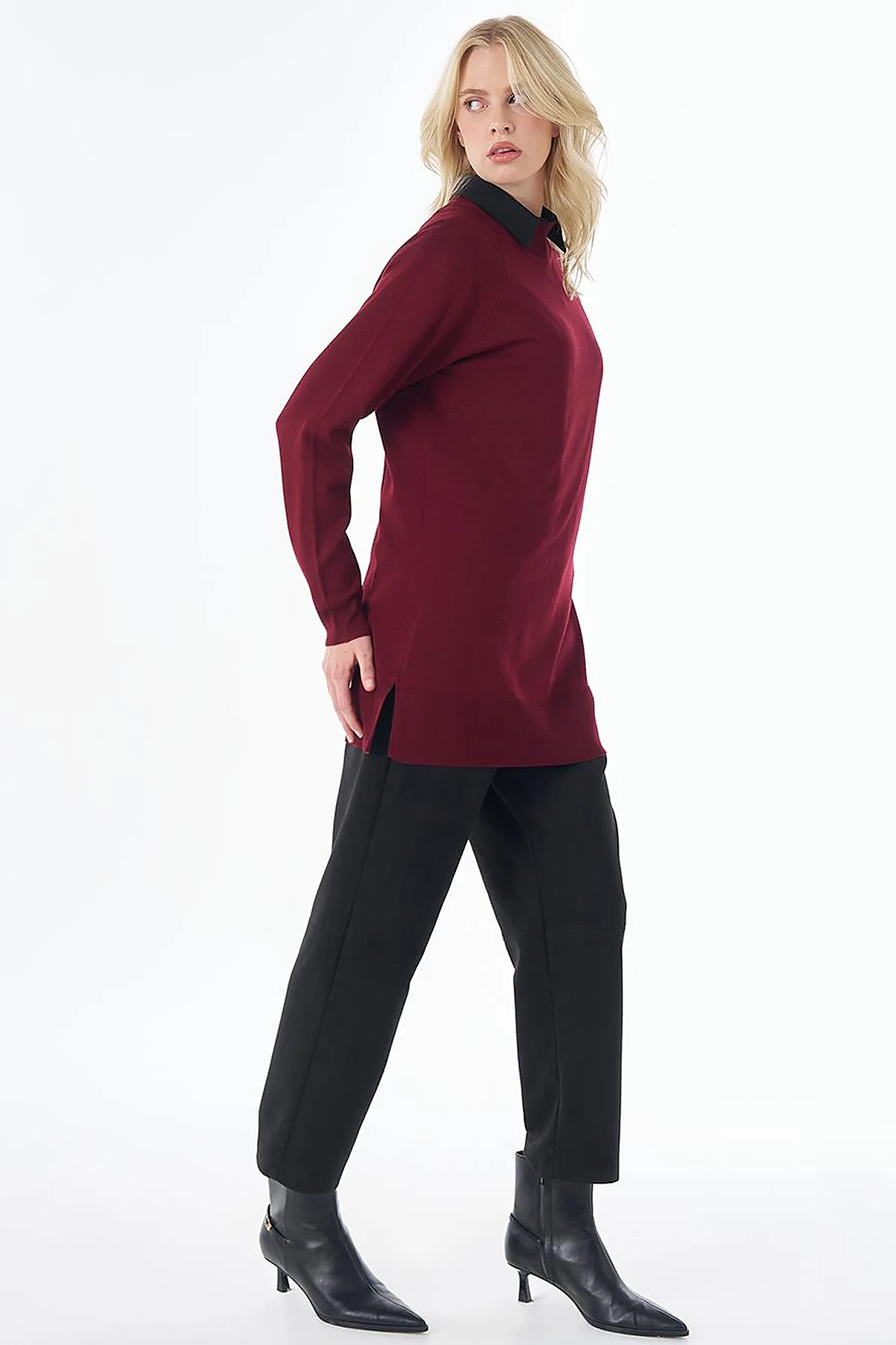 Half-Turtleneck Viscose Knit Tunic Dark Burgundy