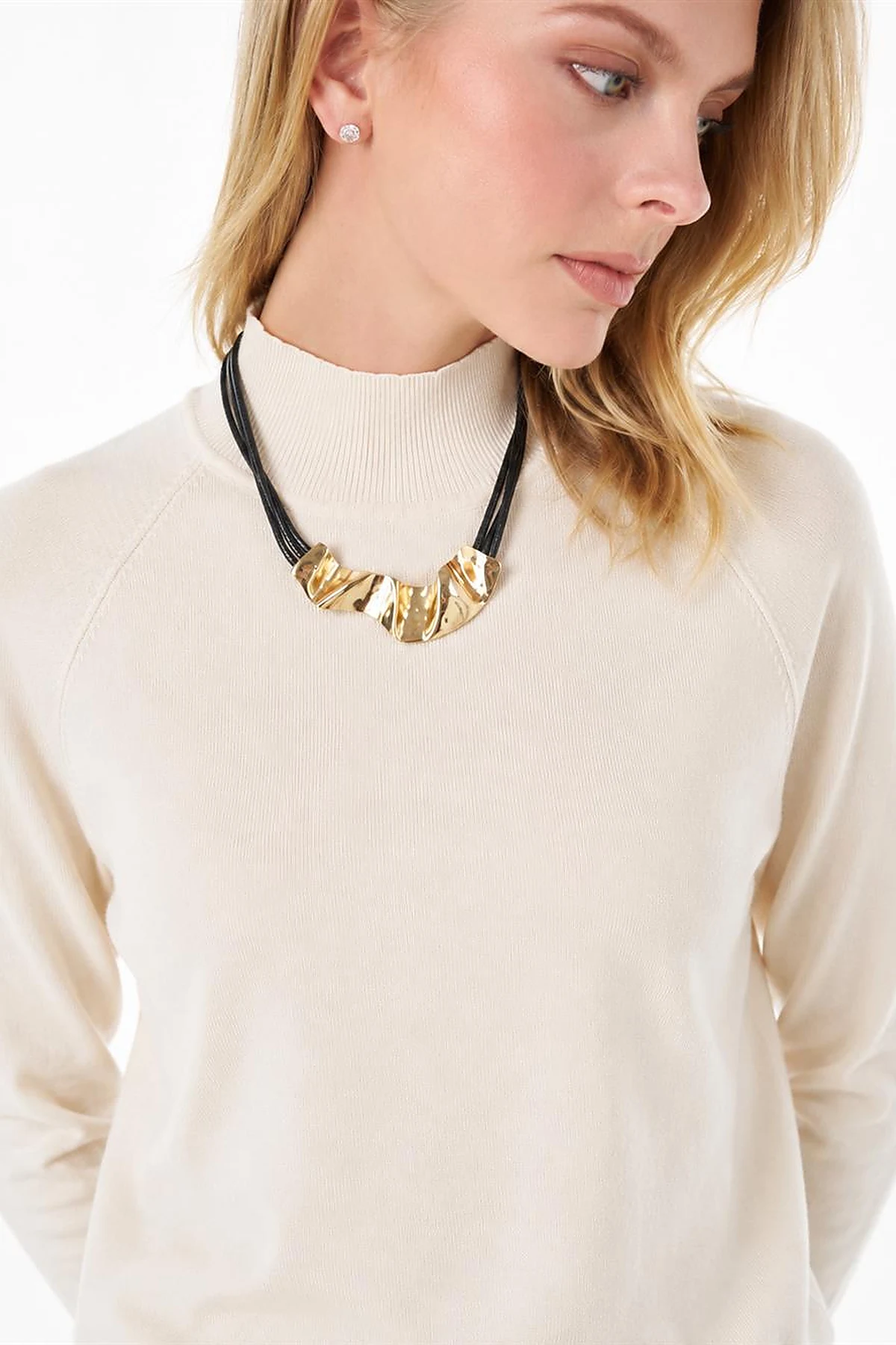 Half-Turtleneck Viscose Knit Tunic Cream