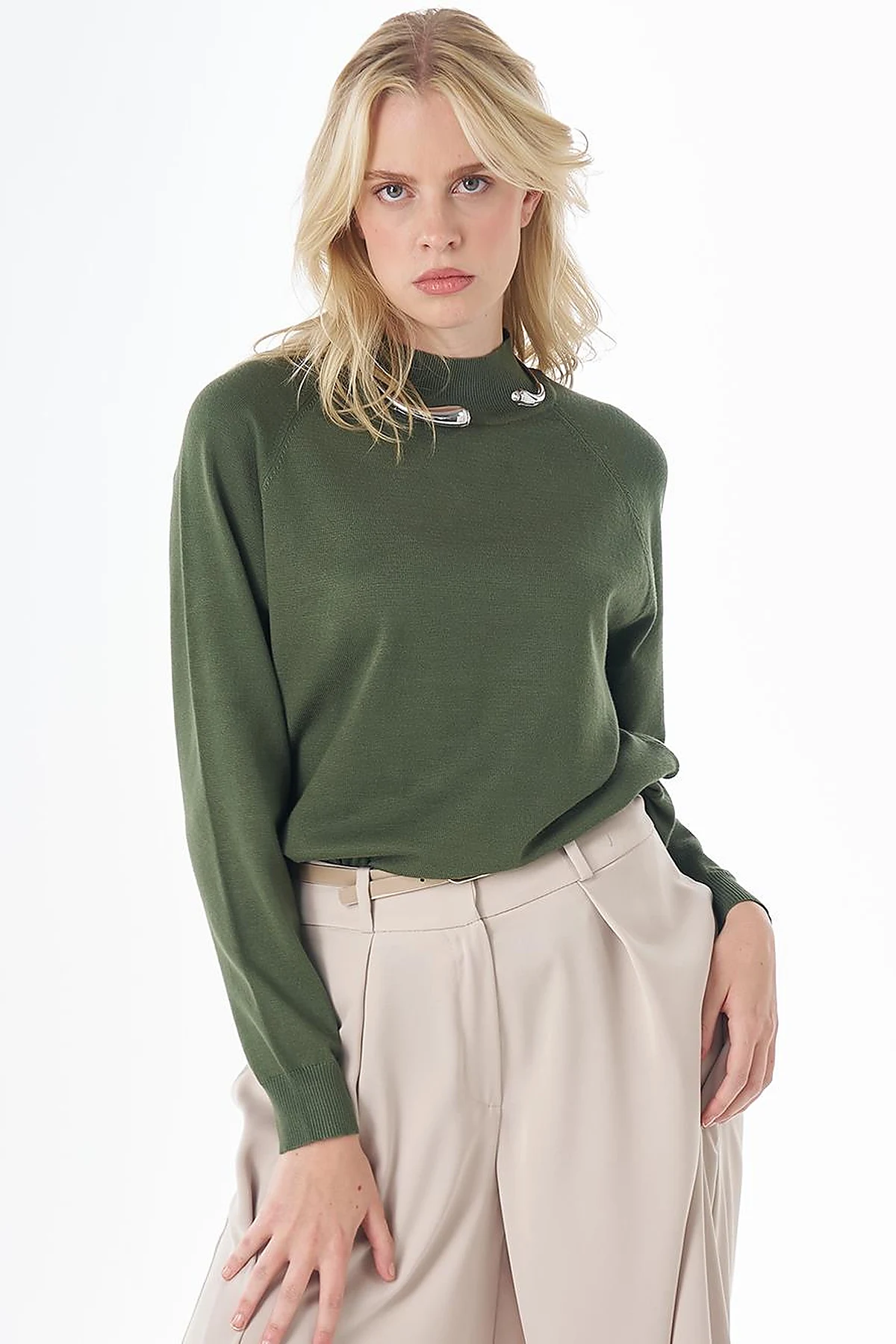 Half-Turtleneck Viscose Knit Tunic Forest Green 