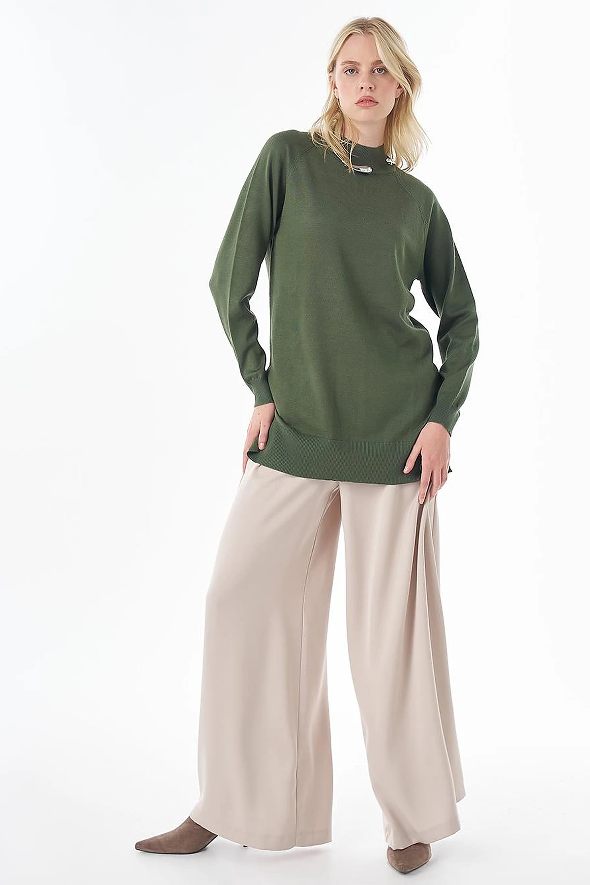 Half-Turtleneck Viscose Knit Tunic Forest Green 