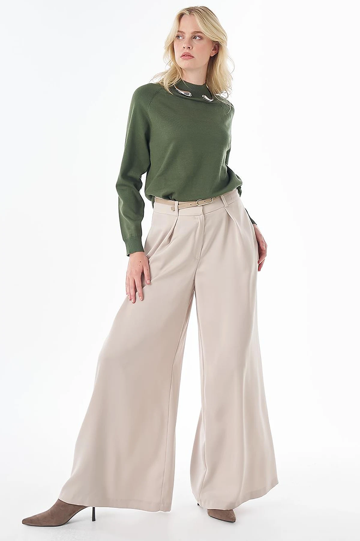 Half-Turtleneck Viscose Knit Tunic Forest Green 