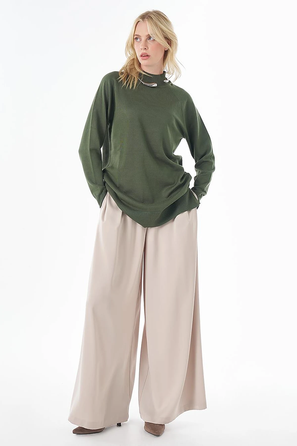 Half-Turtleneck Viscose Knit Tunic Forest Green 