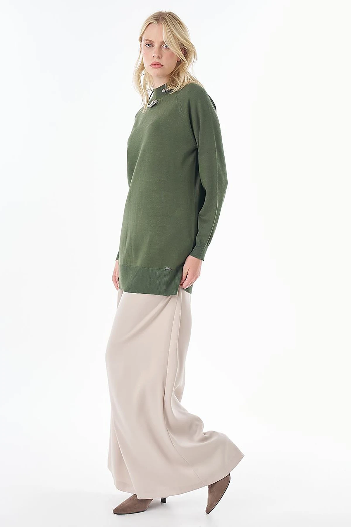 Half-Turtleneck Viscose Knit Tunic Forest Green 