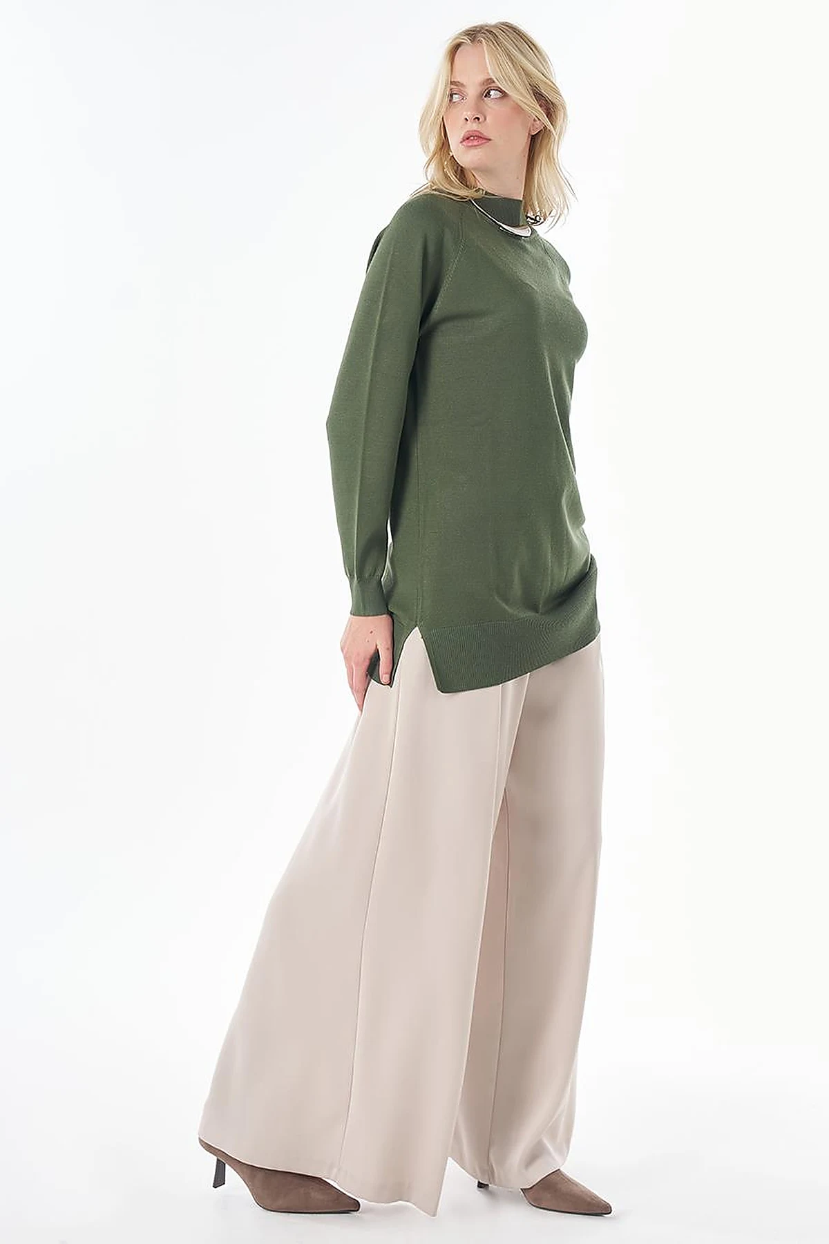 Half-Turtleneck Viscose Knit Tunic Forest Green 