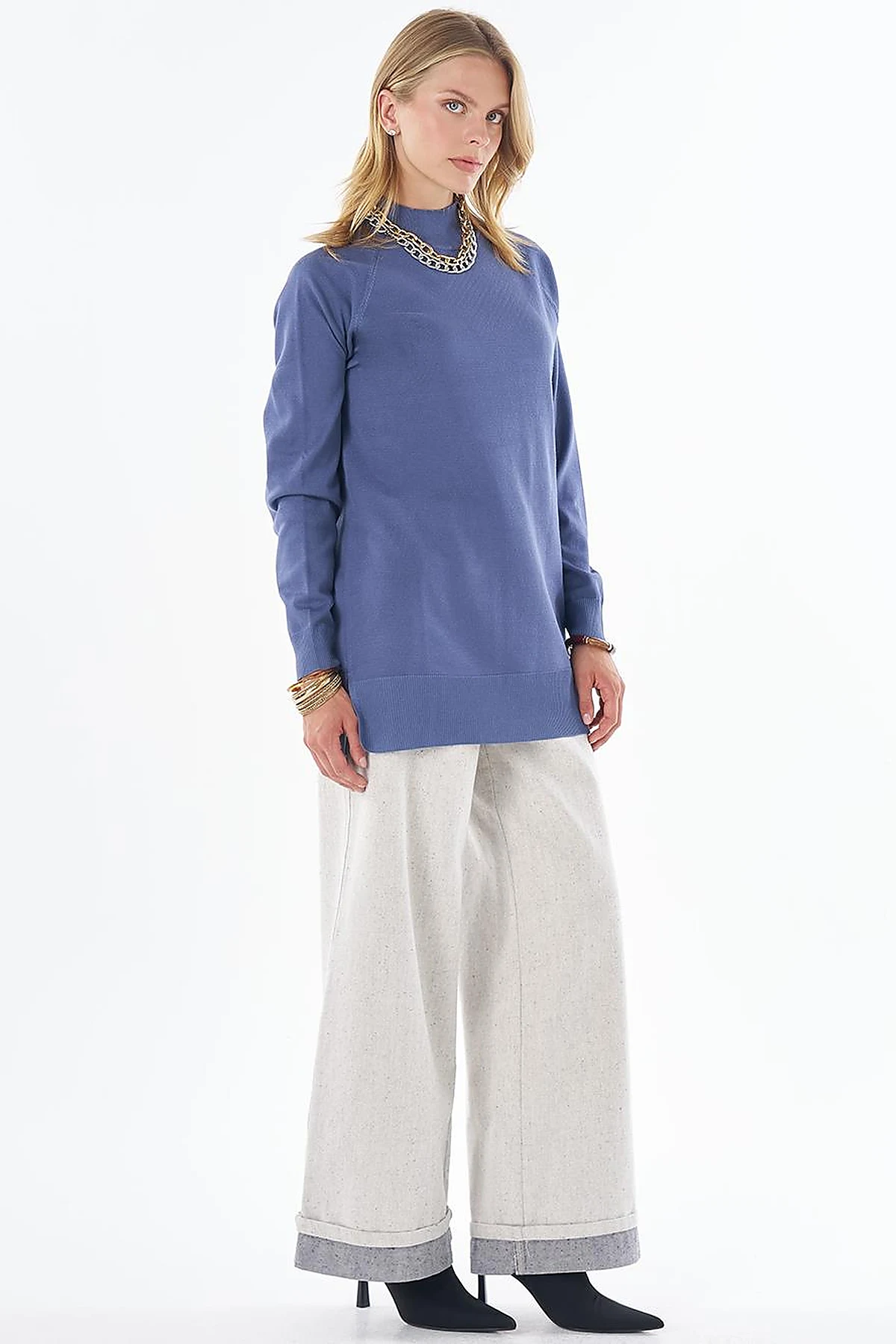 Half Turtleneck Viscose Knit Tunic Crown Blue