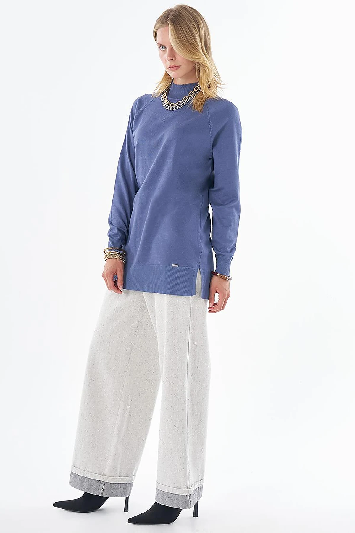 Half Turtleneck Viscose Knit Tunic Crown Blue