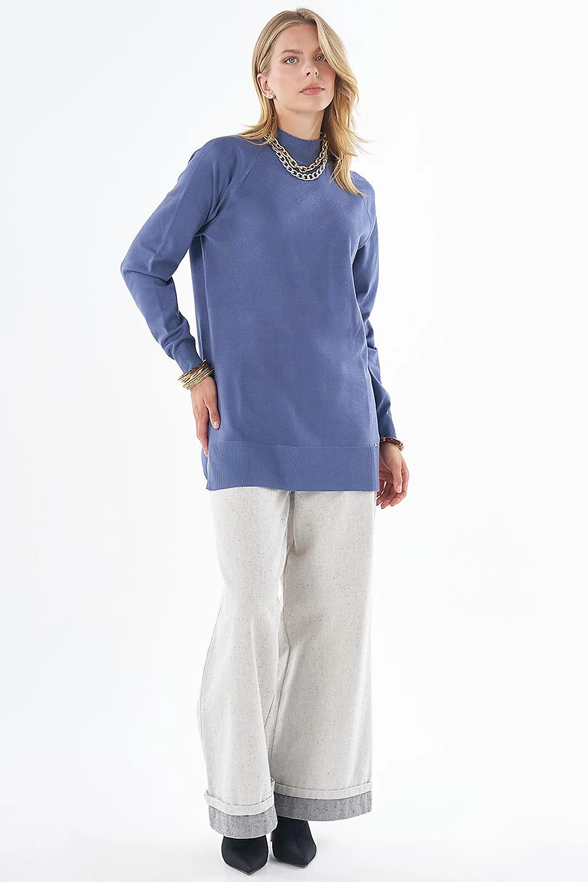Half Turtleneck Viscose Knit Tunic Crown Blue
