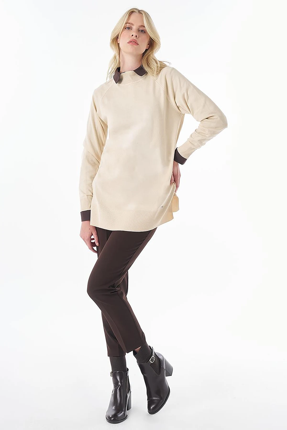 Half-Turtleneck Viscose Knit Tunic Stone 
