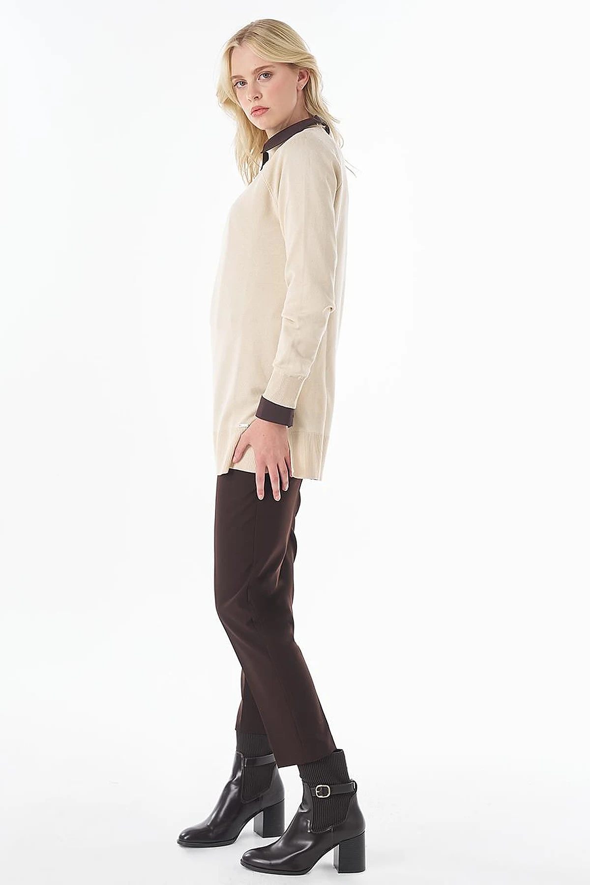 Half-Turtleneck Viscose Knit Tunic Stone 