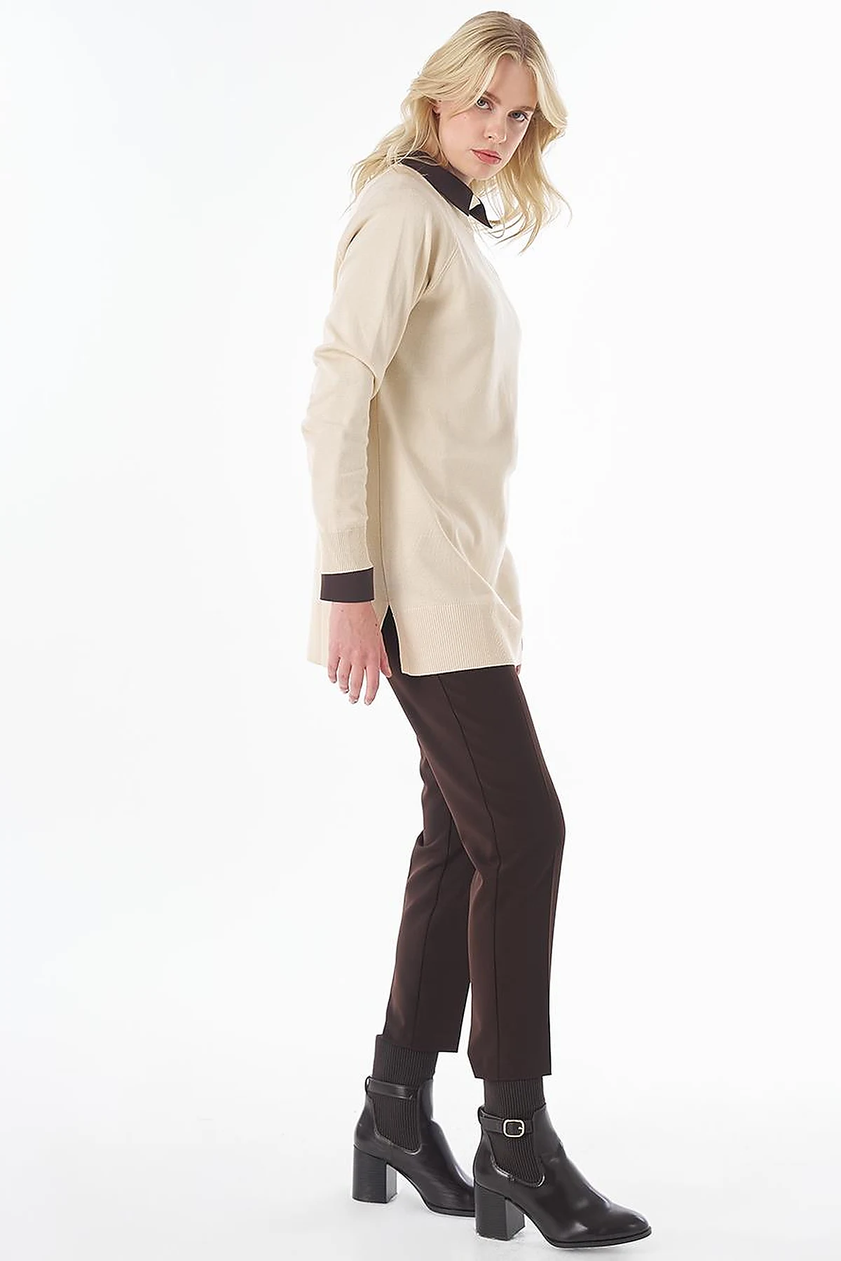 Half-Turtleneck Viscose Knit Tunic Stone 