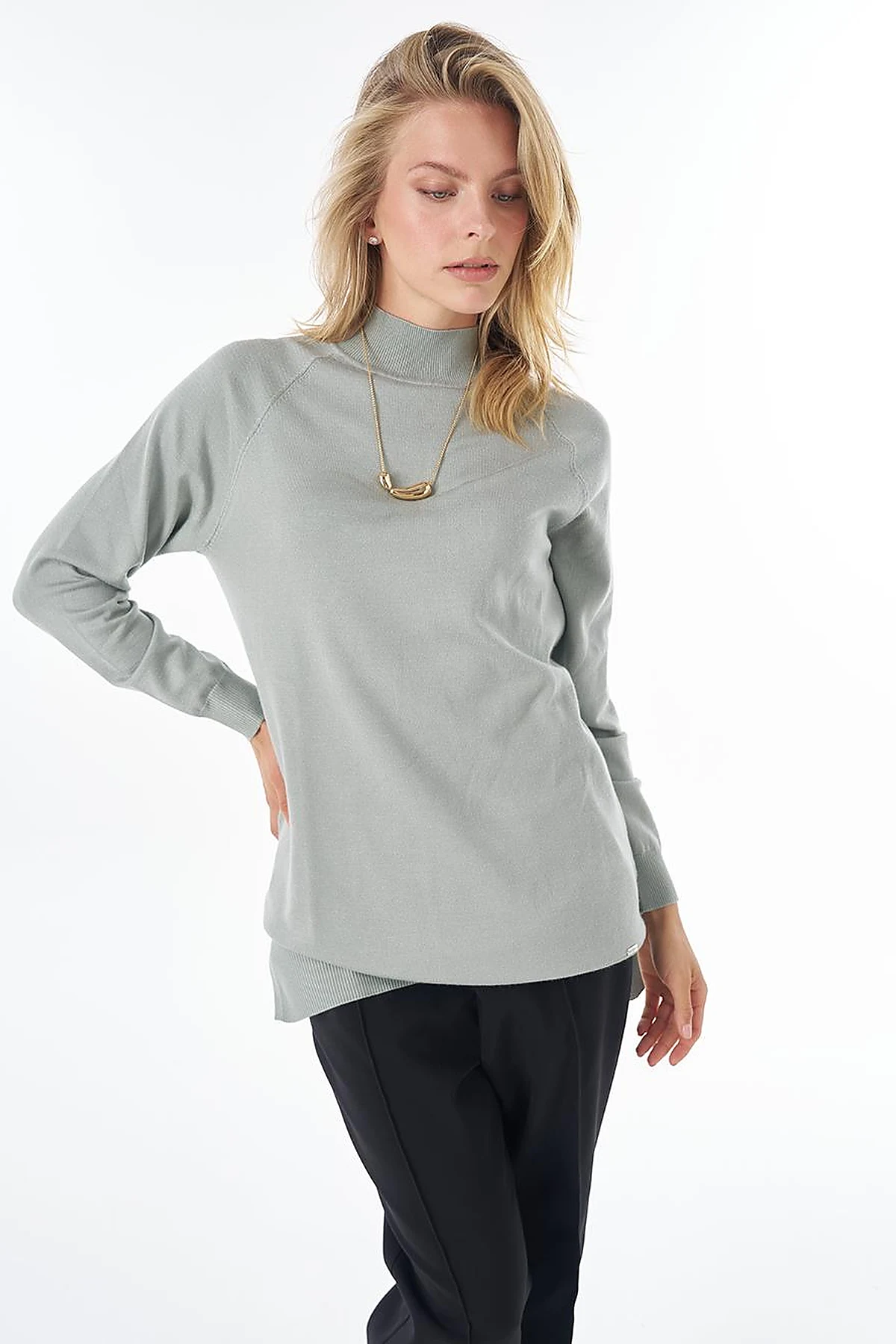 Half Turtleneck Viscose Knit Tunic Moss Green