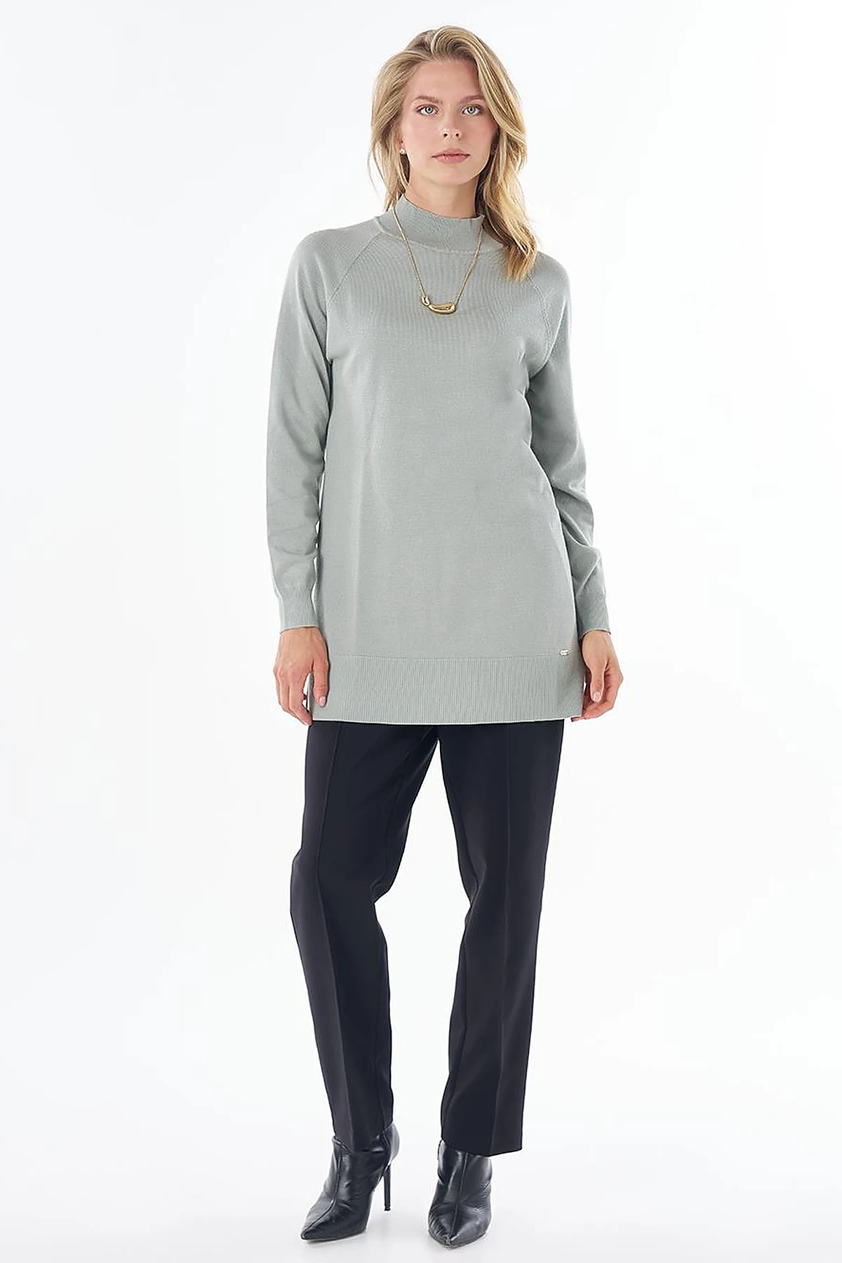 Half Turtleneck Viscose Knit Tunic Moss Green