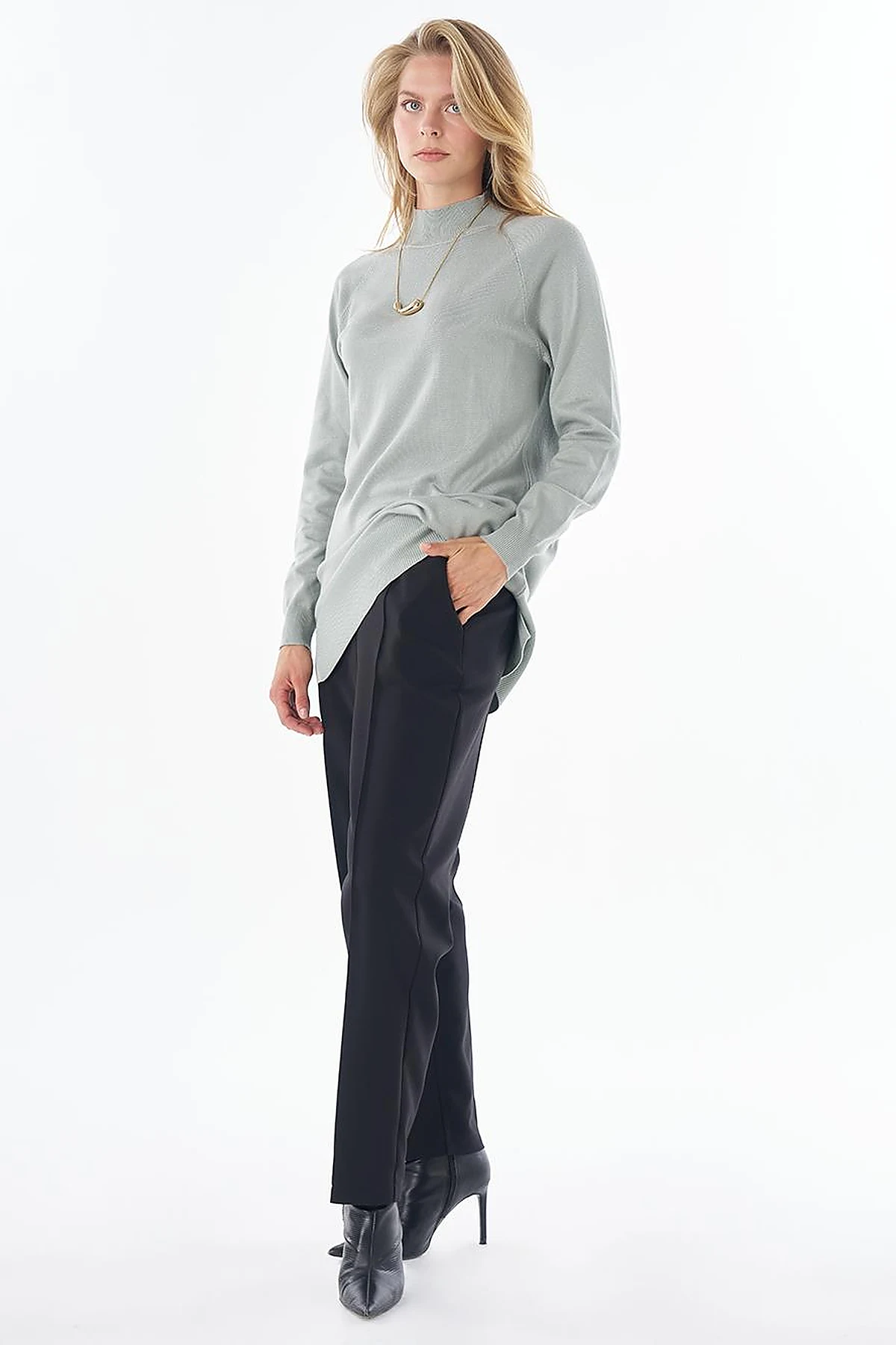 Half Turtleneck Viscose Knit Tunic Moss Green