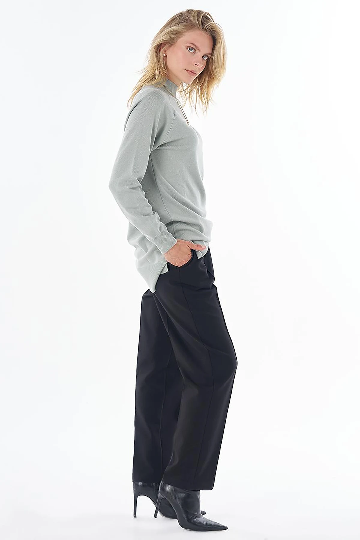 Half Turtleneck Viscose Knit Tunic Moss Green