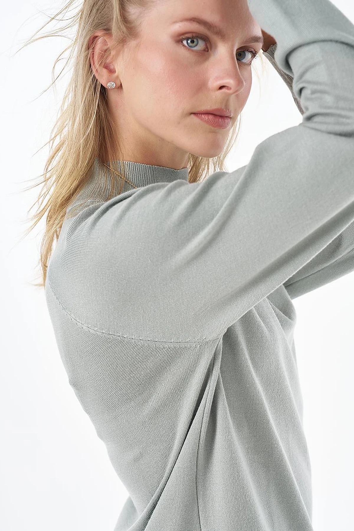 Half Turtleneck Viscose Knit Tunic Moss Green
