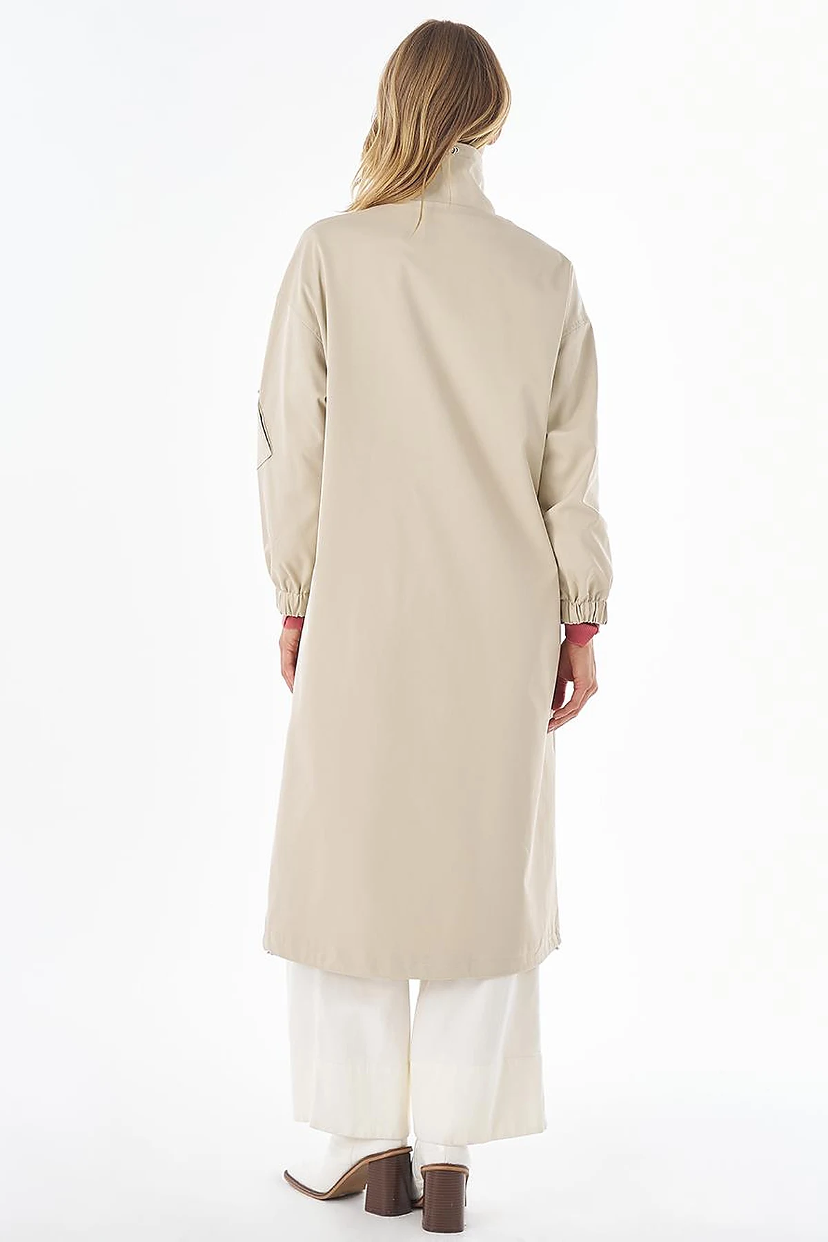 Stand Collar Trench Coat with Patch Pockets – Stone