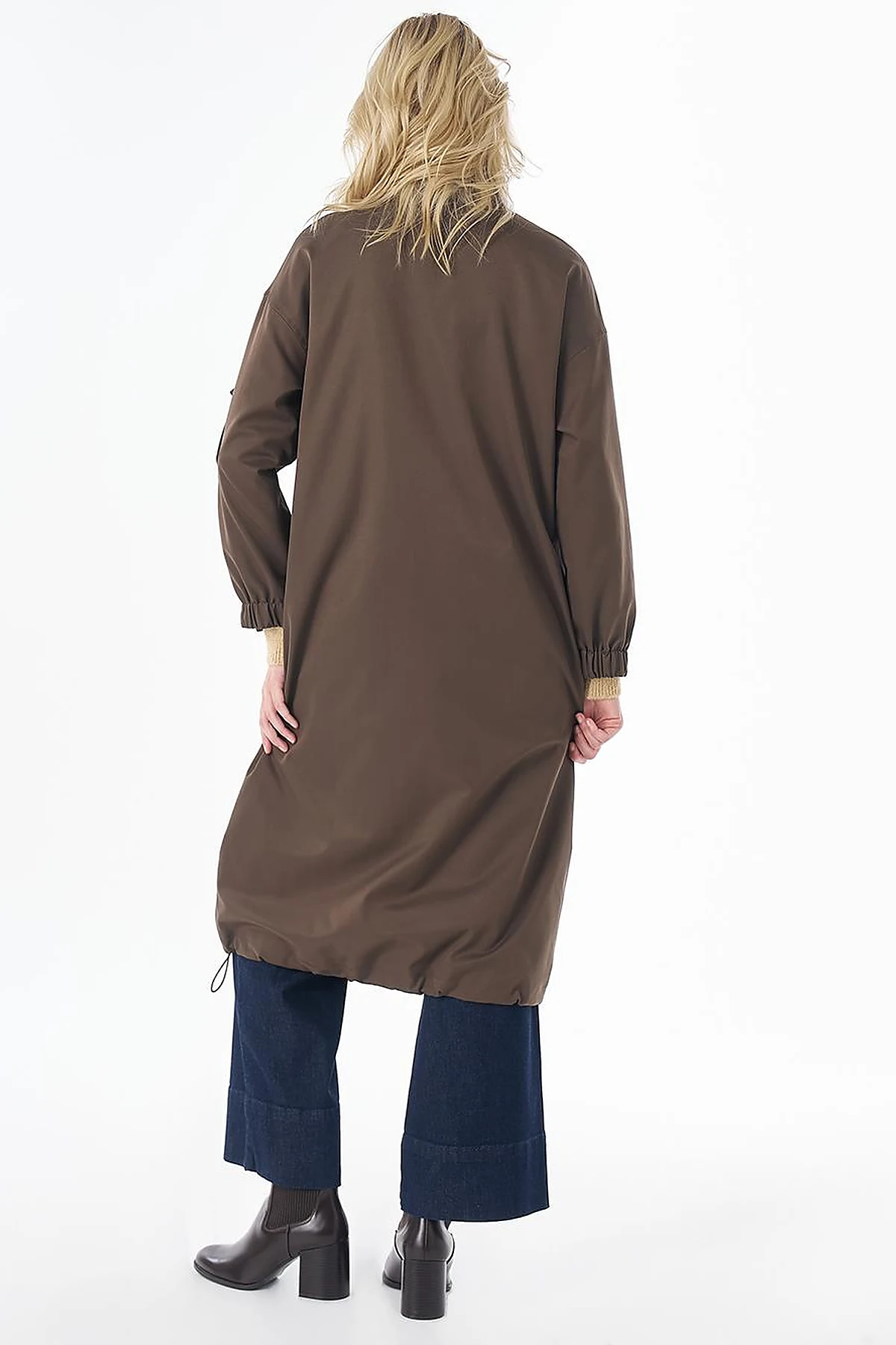 Stand Collar Trench Coat with Patch Pockets – Khaki