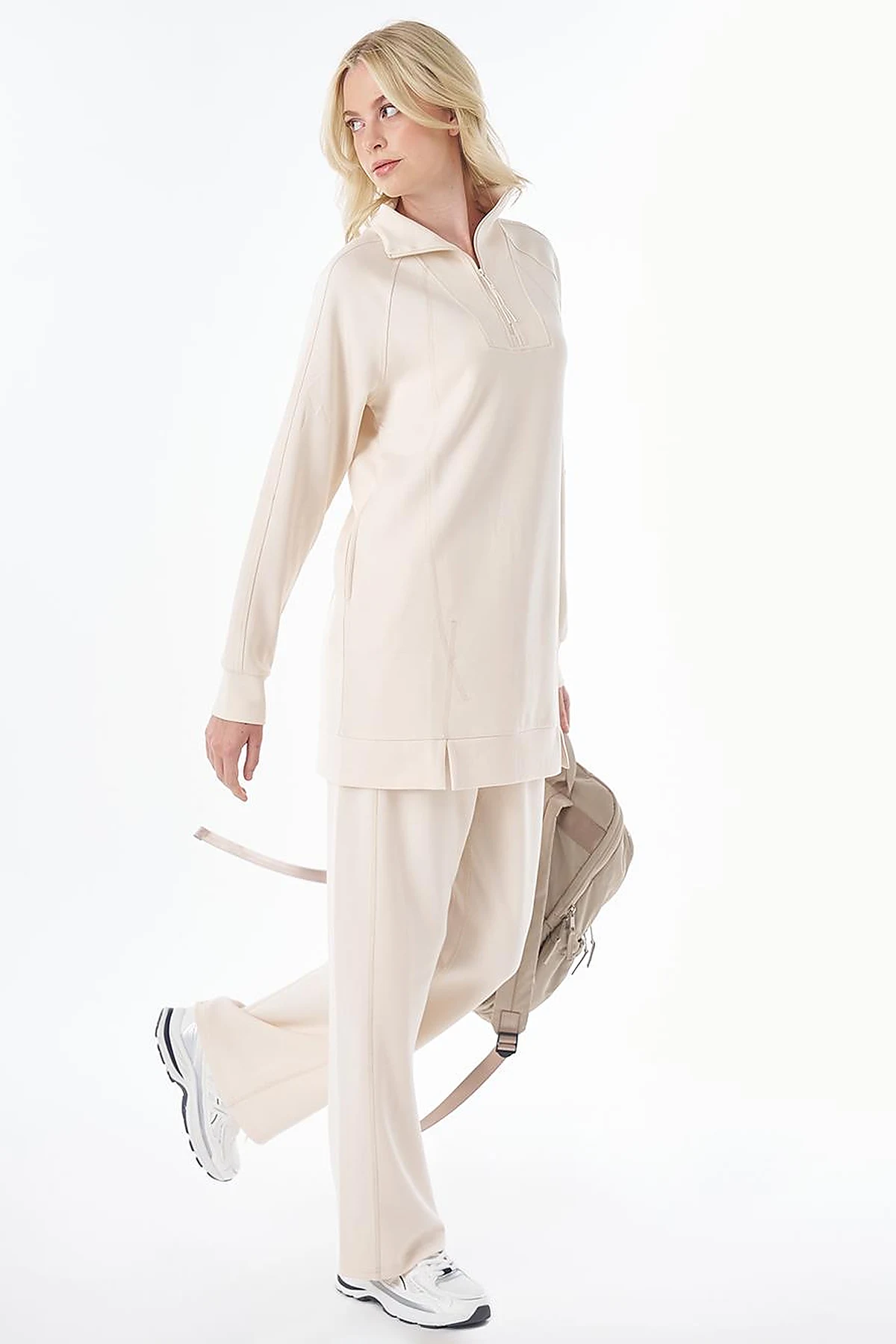 Dikiş Detaylı Rayon İkili Takım Krem