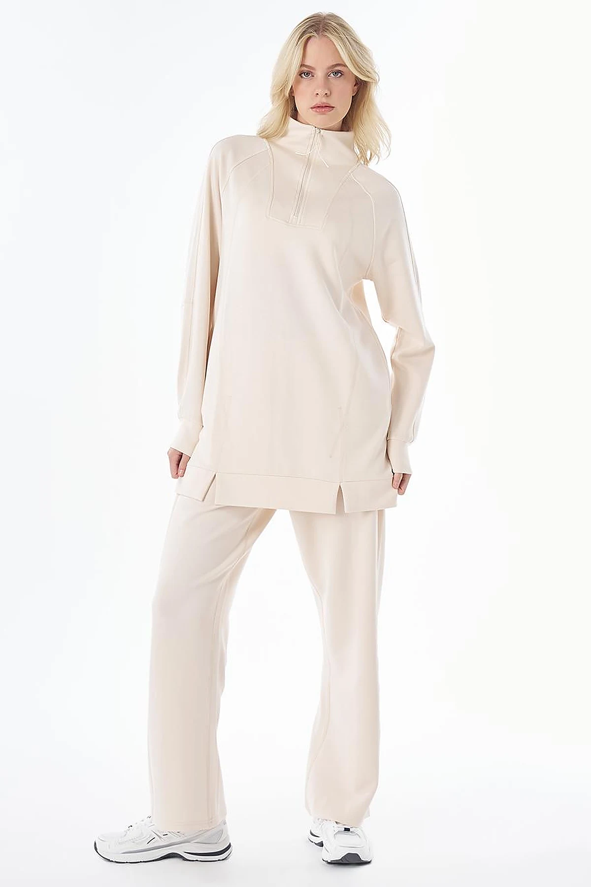 Dikiş Detaylı Rayon İkili Takım Krem
