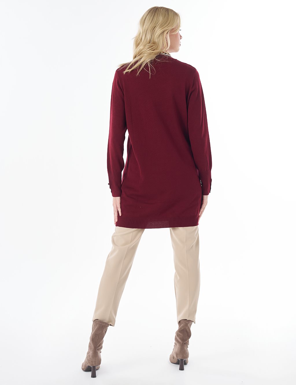 Balıkçı Yaka Basic Viskon Triko Tunik Koyu Bordo 