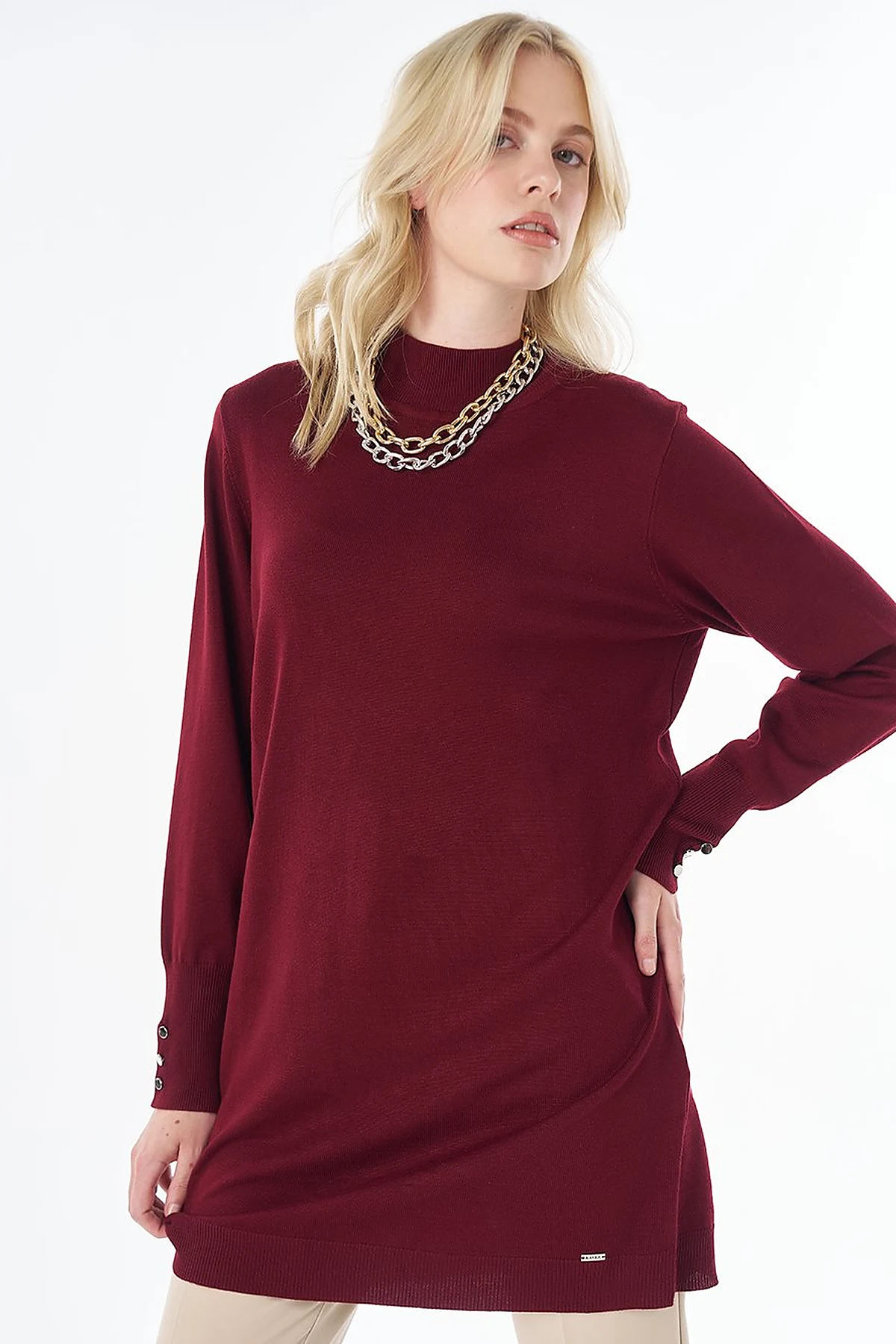 Turtleneck Basic Viscose Knit Tunic Dark Burgundy
