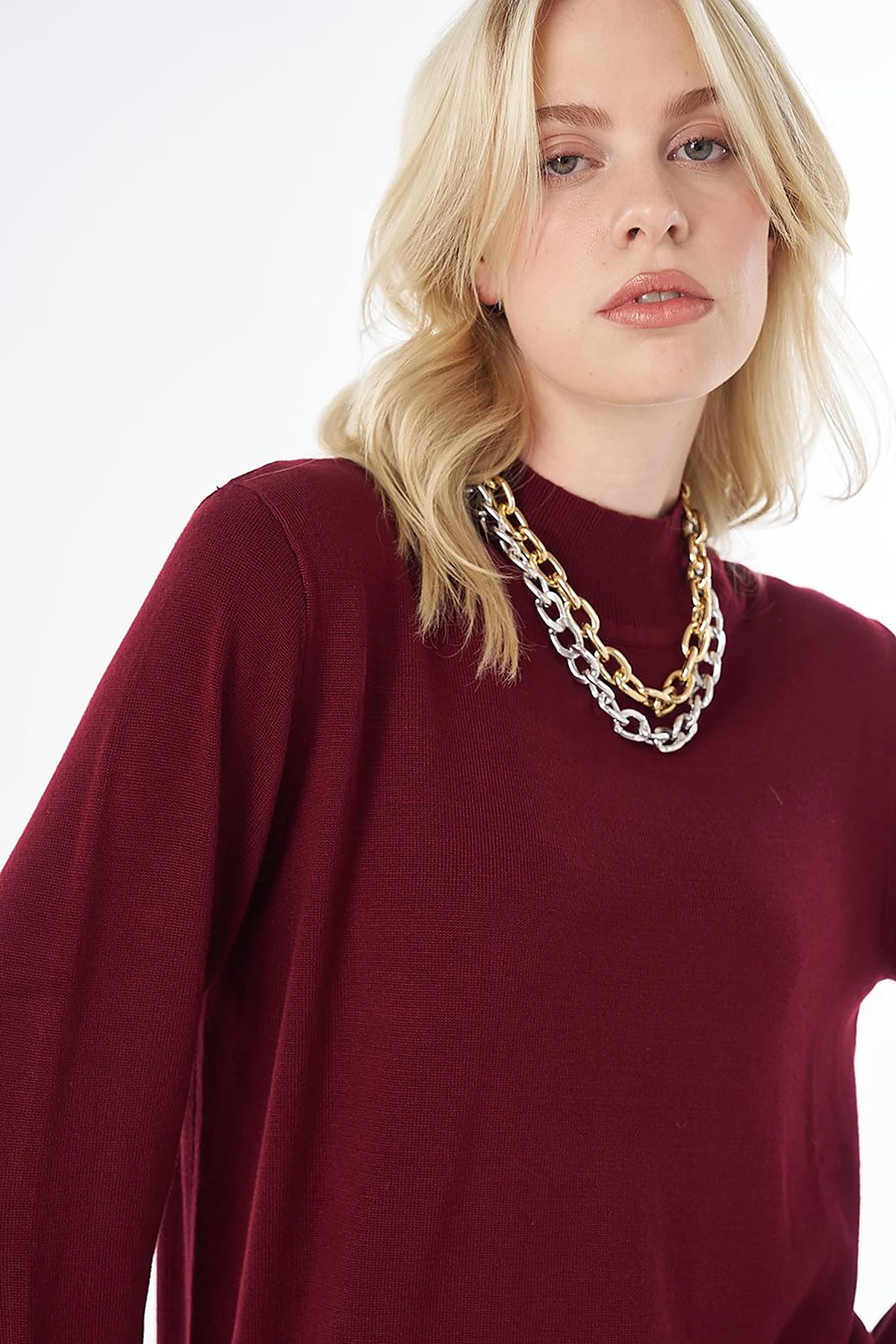 Turtleneck Basic Viscose Knit Tunic Dark Burgundy