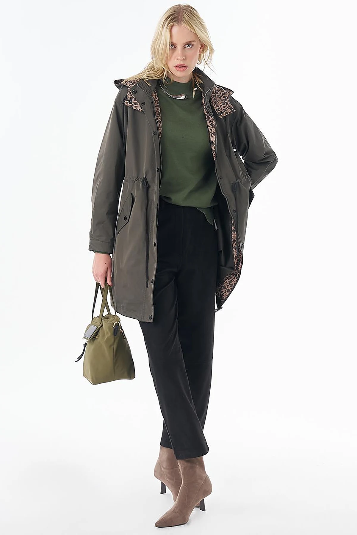 Hooded Short Trench Coat - Khaki