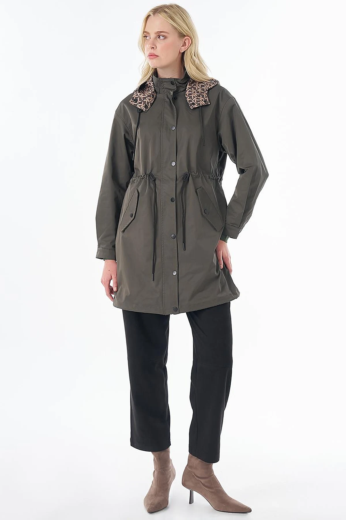 Hooded Short Trench Coat - Khaki