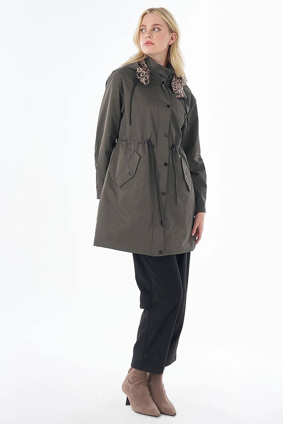 Hooded Short Trench Coat - Khaki