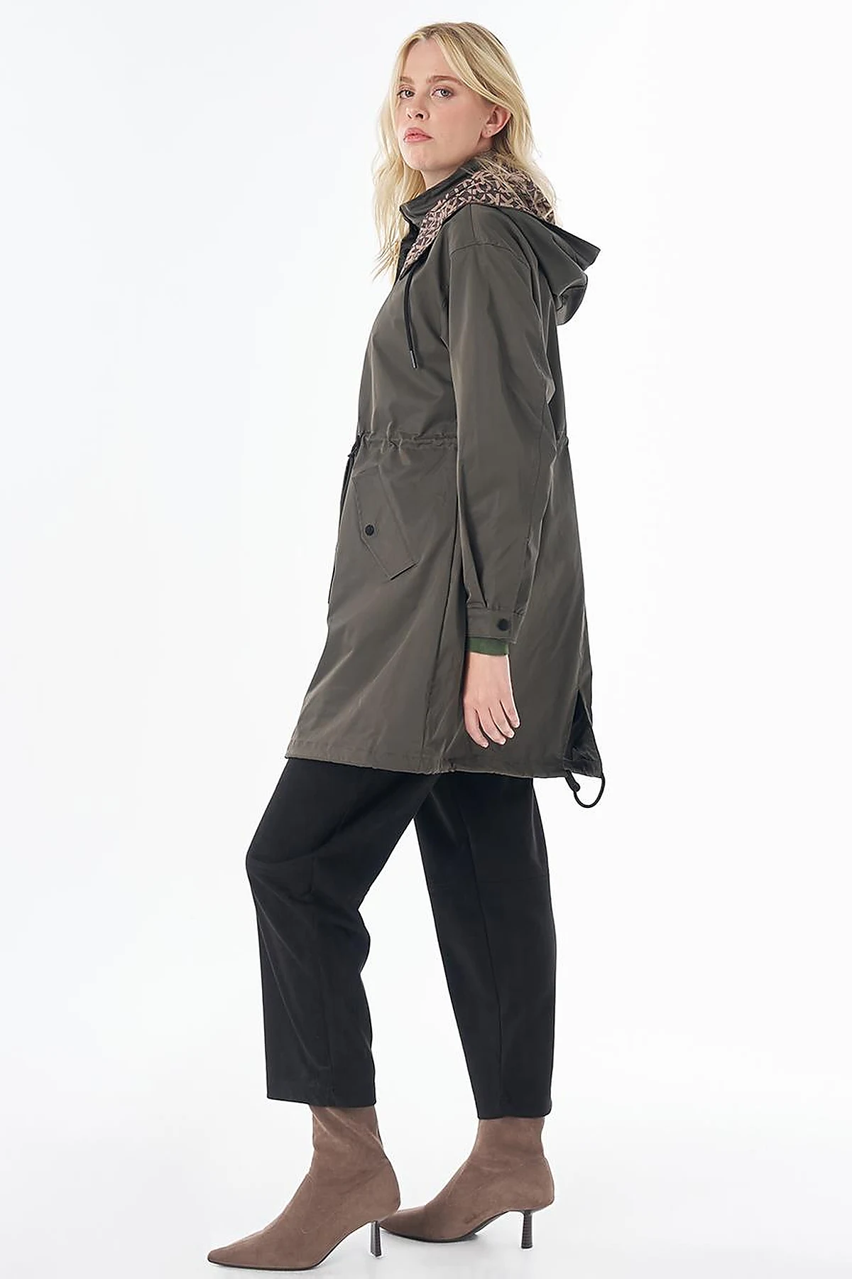 Hooded Short Trench Coat - Khaki