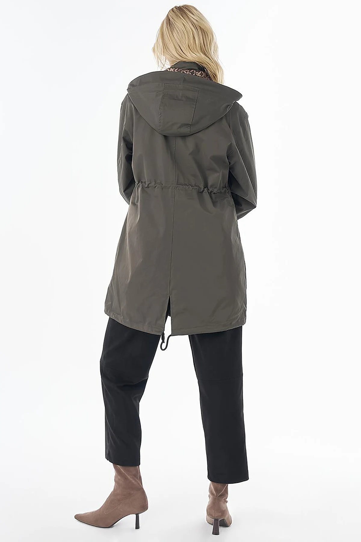 Hooded Short Trench Coat - Khaki