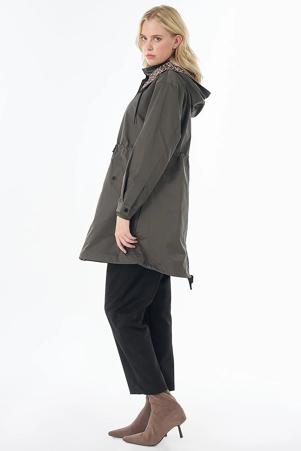 Hooded Short Trench Coat - Khaki