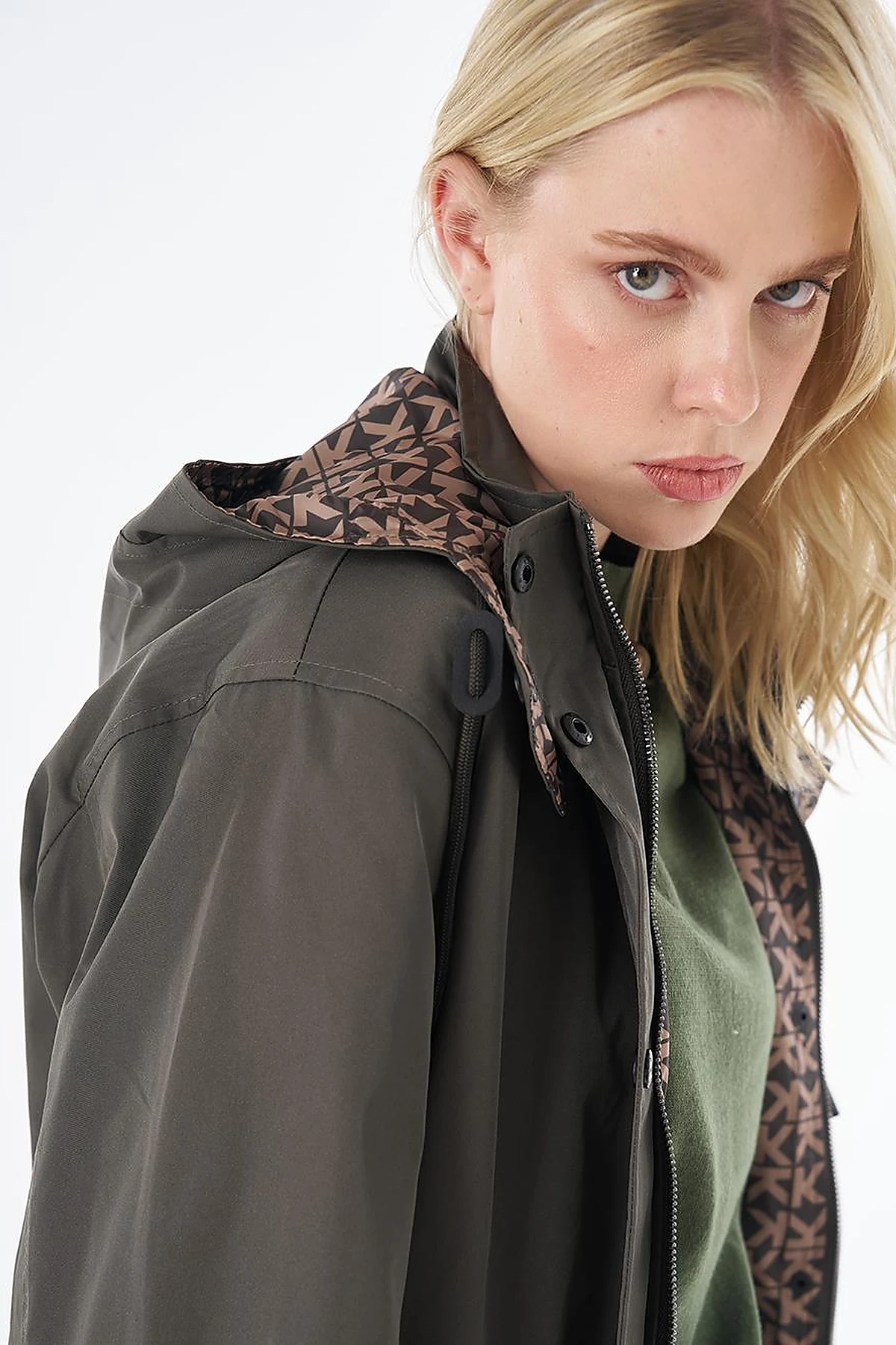 Hooded Short Trench Coat - Khaki