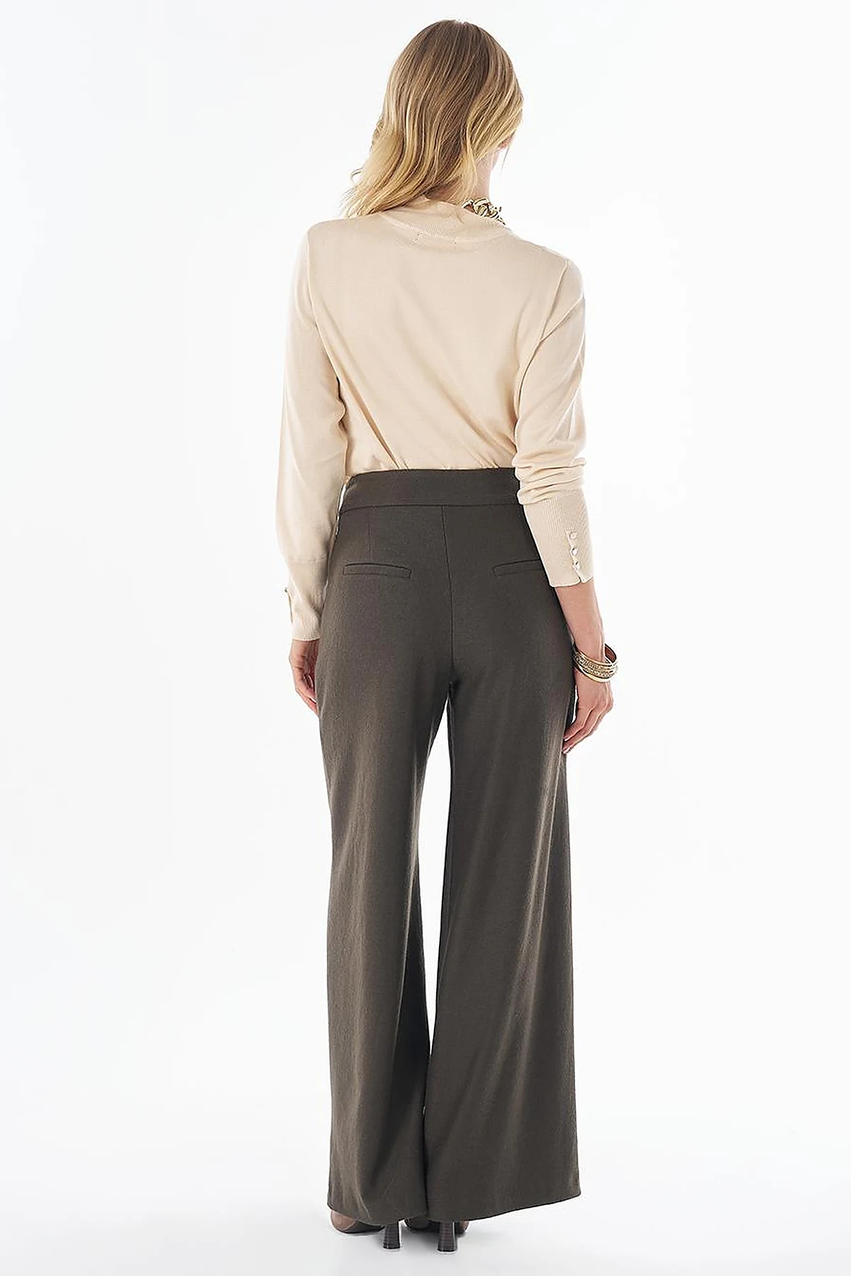 High-Waisted Wool Trousers - Khaki
