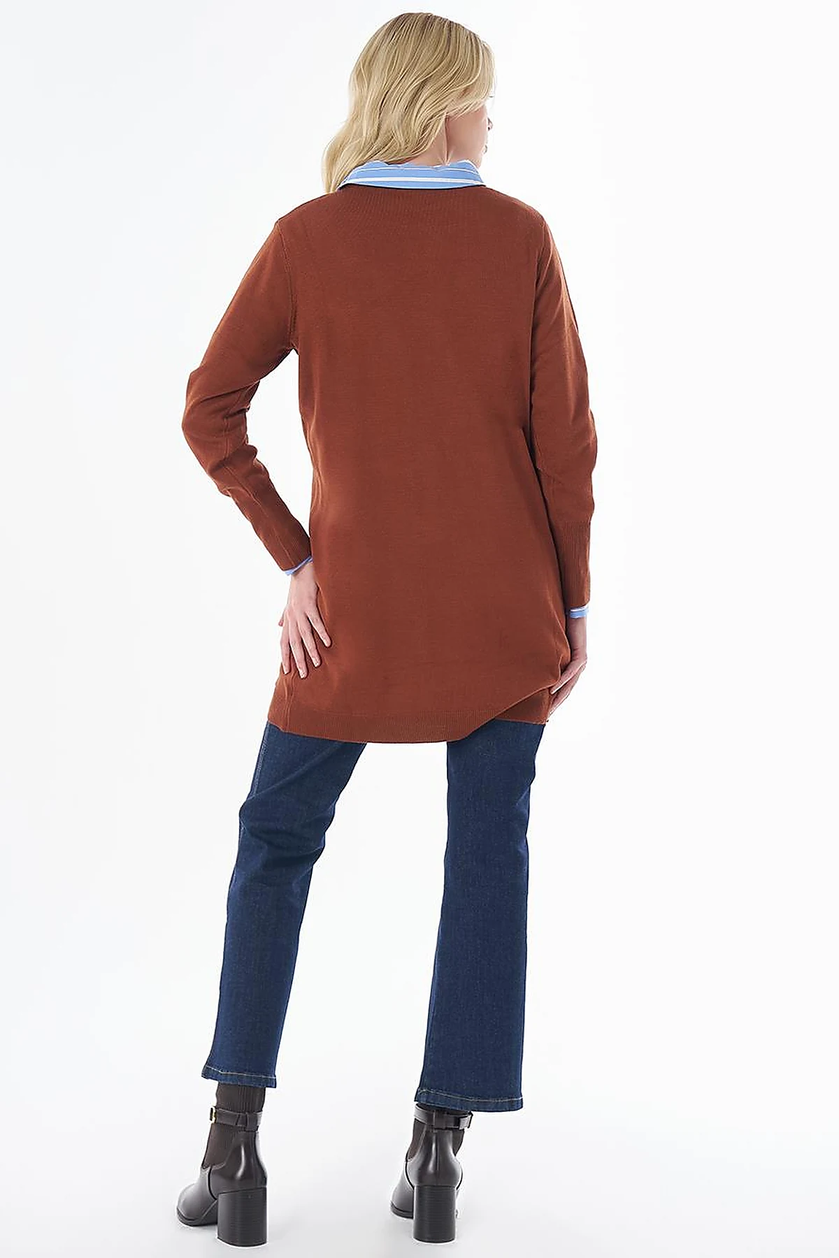 Turtleneck Basic Viscose Knit Tunic Reddish Brown