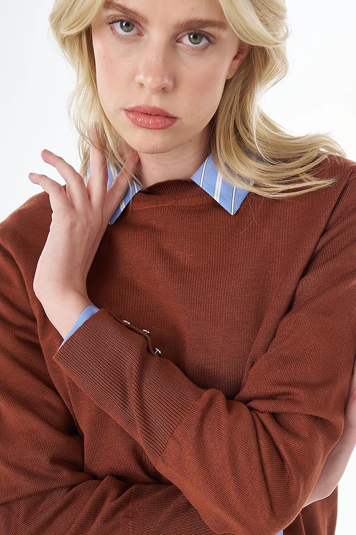 Turtleneck Basic Viscose Knit Tunic Reddish Brown