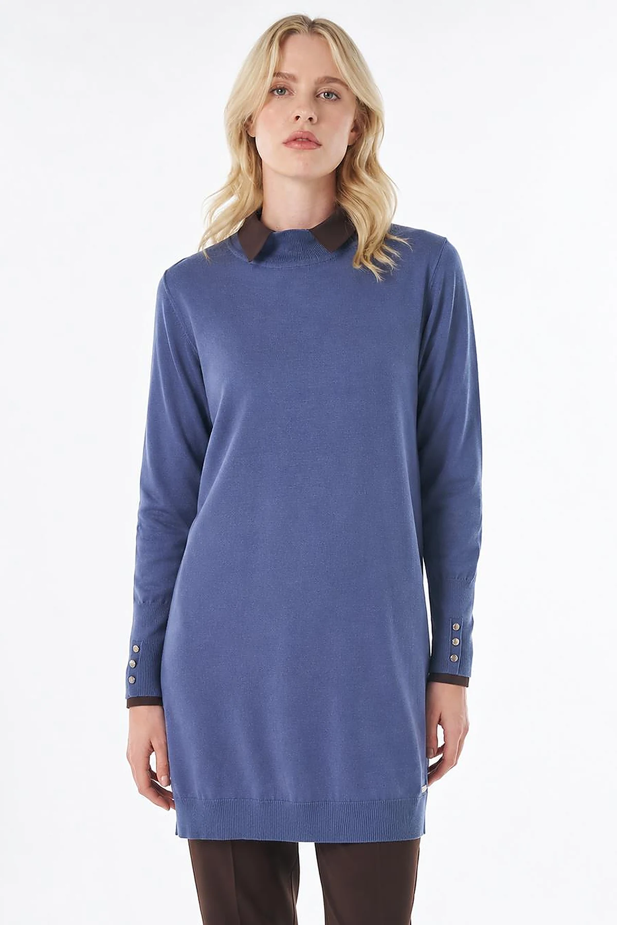 Turtleneck Basic Viscose Knit Tunic Royal Blue