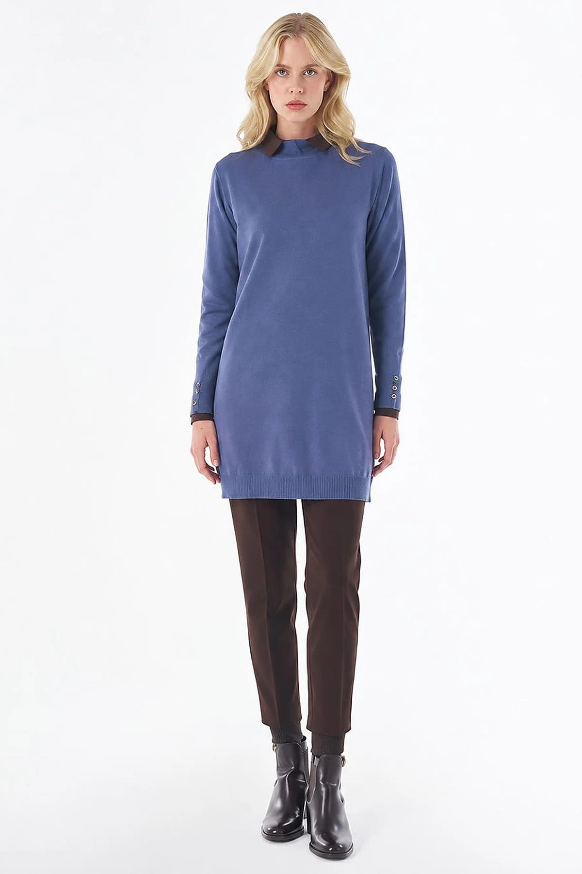 Turtleneck Basic Viscose Knit Tunic Royal Blue