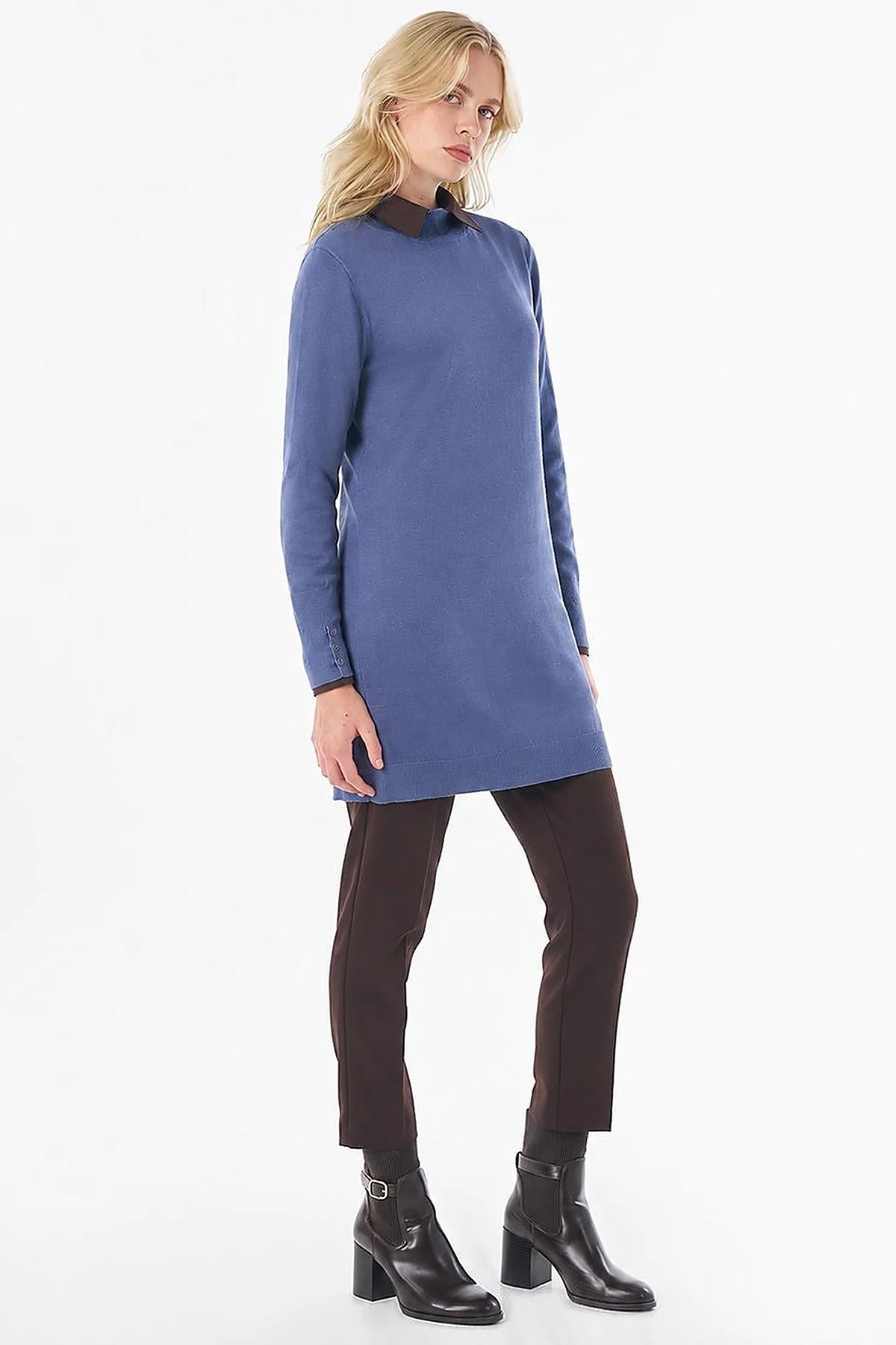 Turtleneck Basic Viscose Knit Tunic Royal Blue