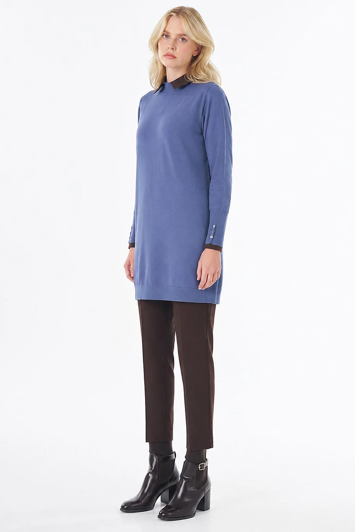 Turtleneck Basic Viscose Knit Tunic Royal Blue