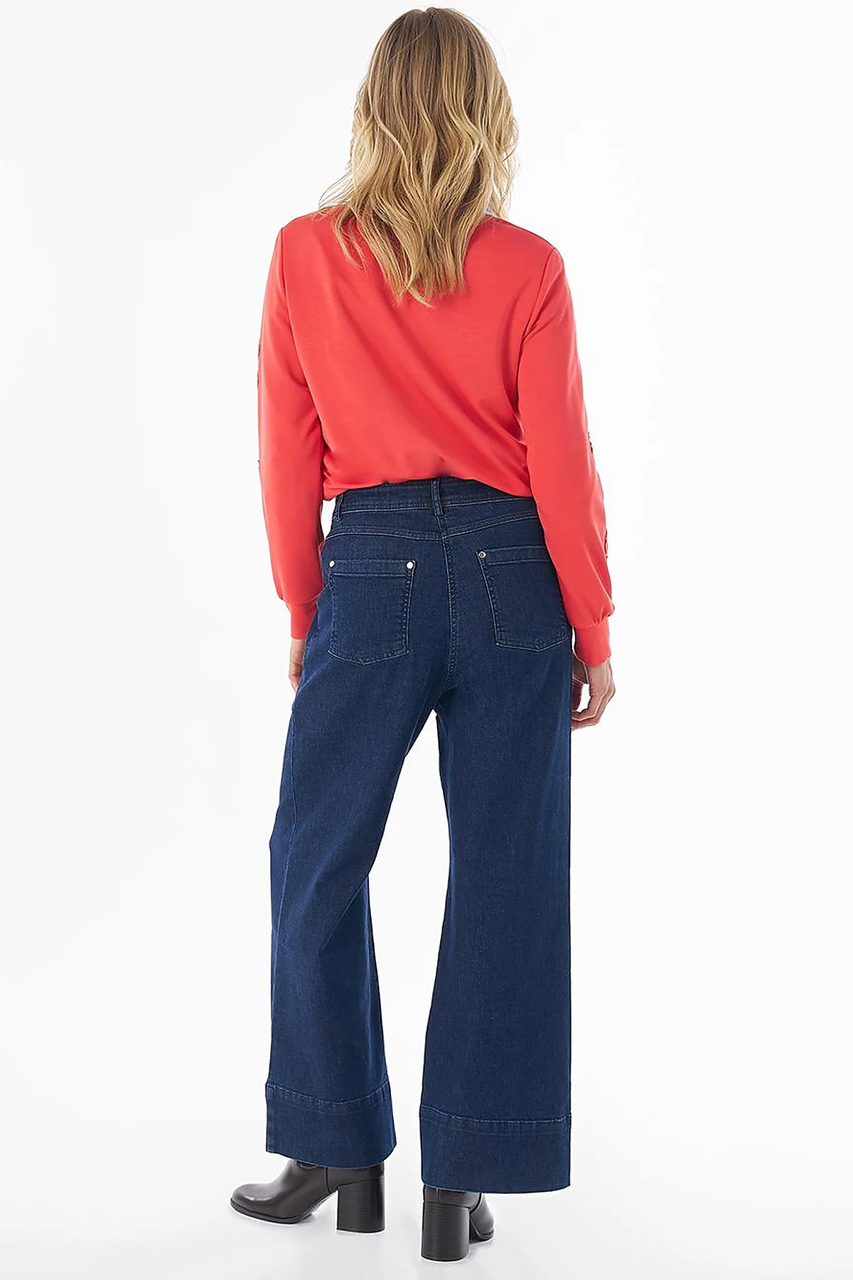High-Waisted Contrast-Stitch Denim Pants Navy