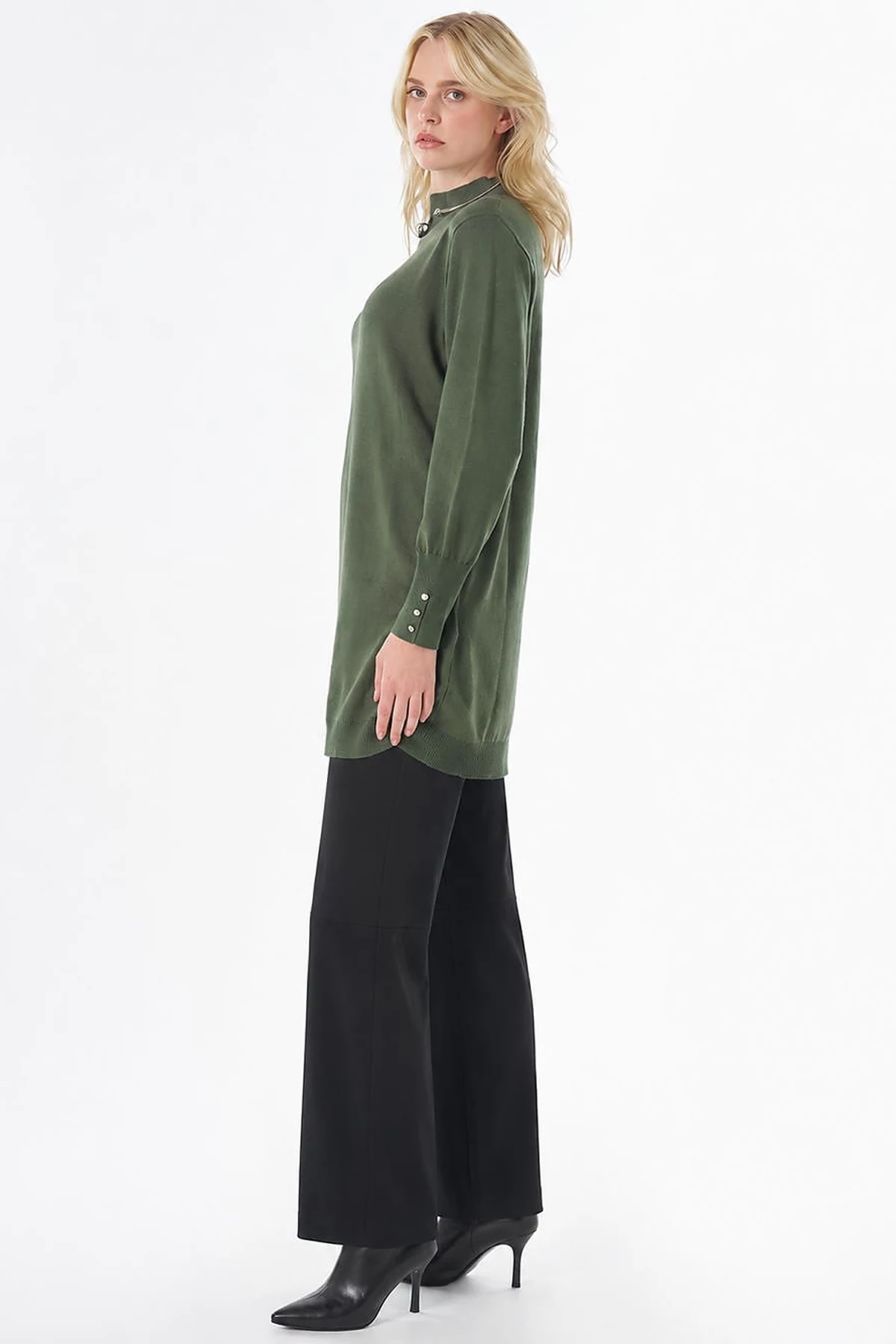 Turtleneck Basic Viscose Knit Tunic Khaki