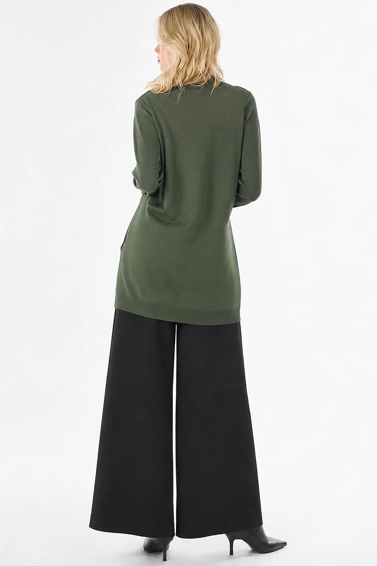 Turtleneck Basic Viscose Knit Tunic Khaki