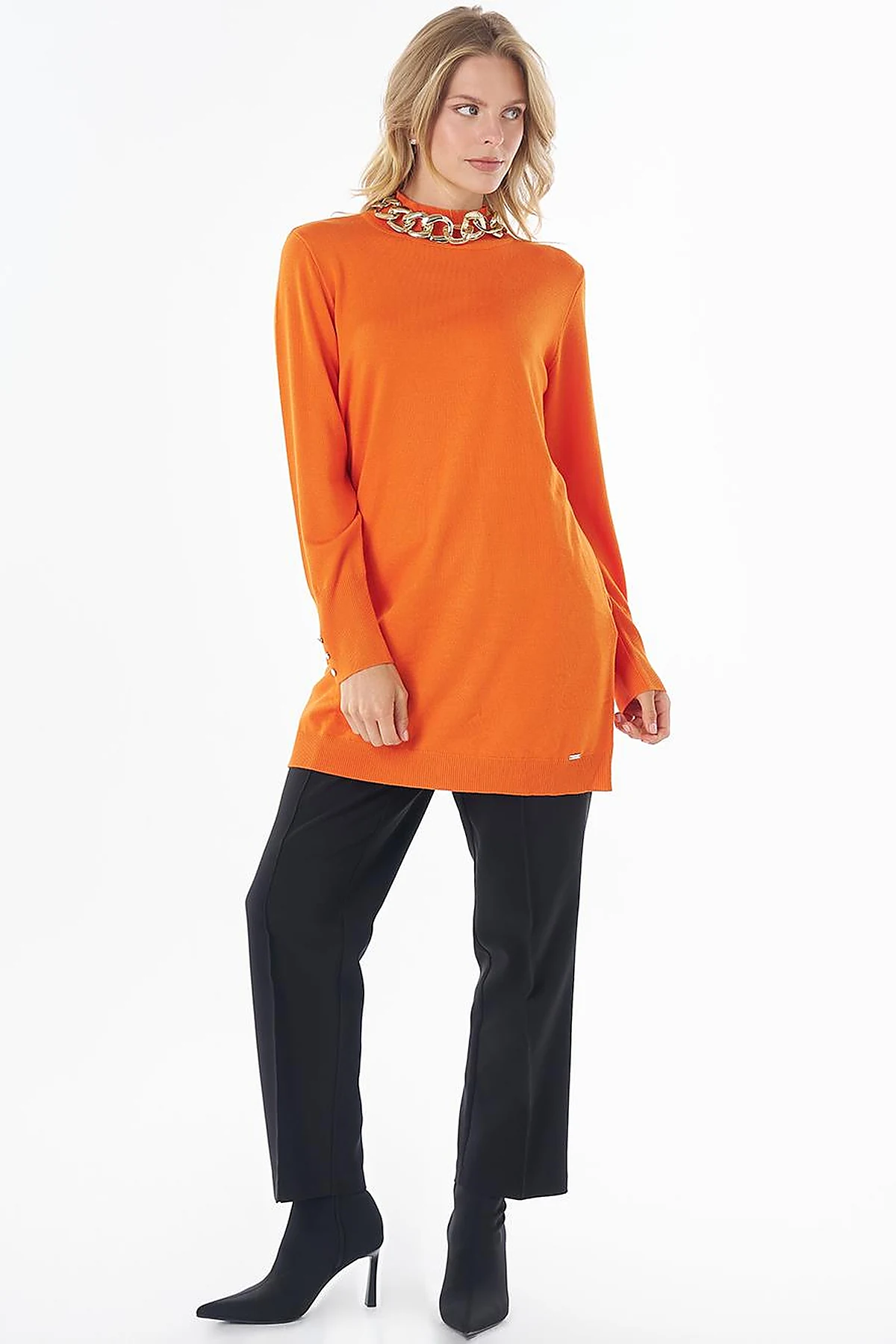 Turtleneck Basic Viscose Knit Tunic Orange