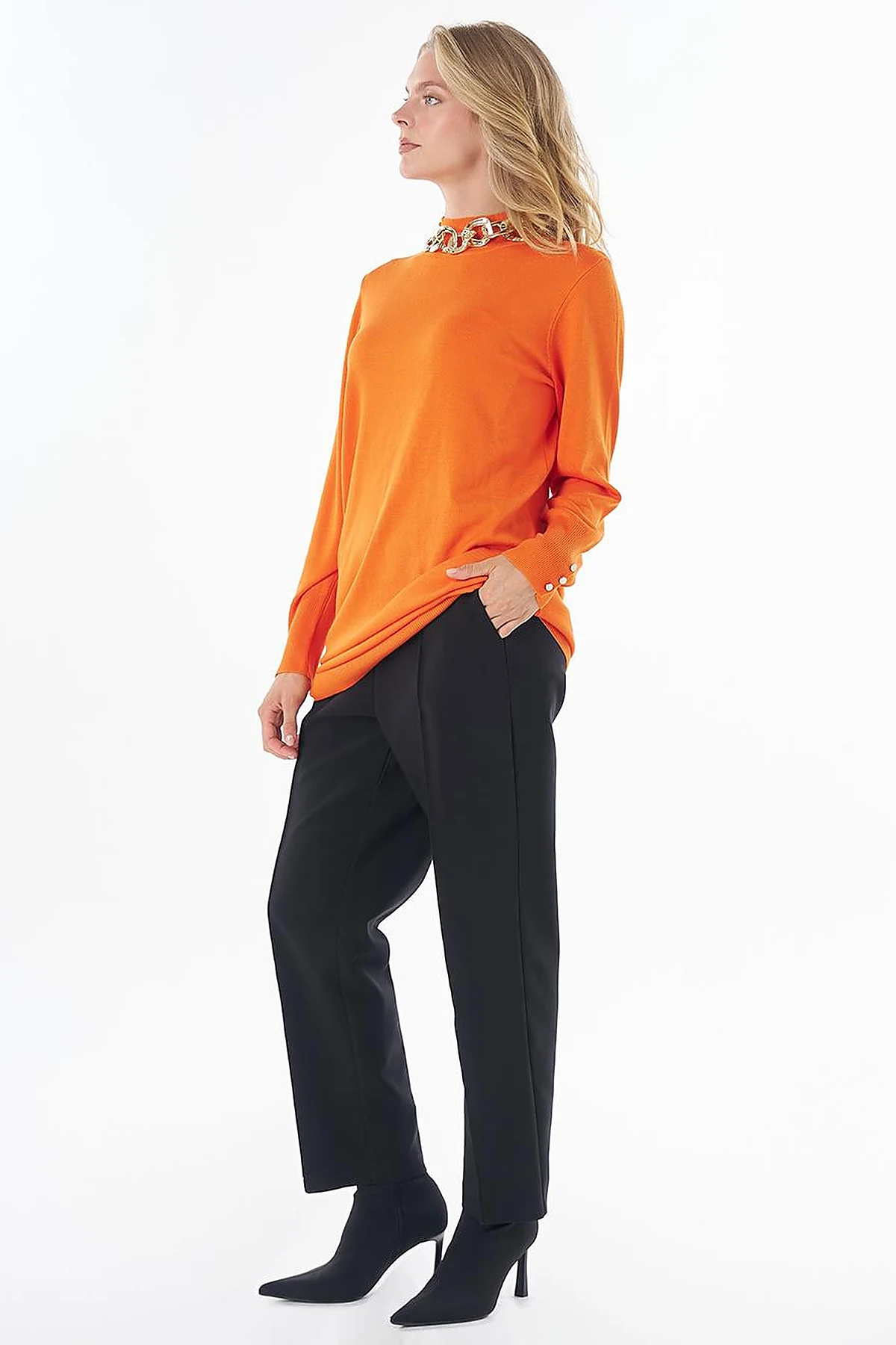 Turtleneck Basic Viscose Knit Tunic Orange